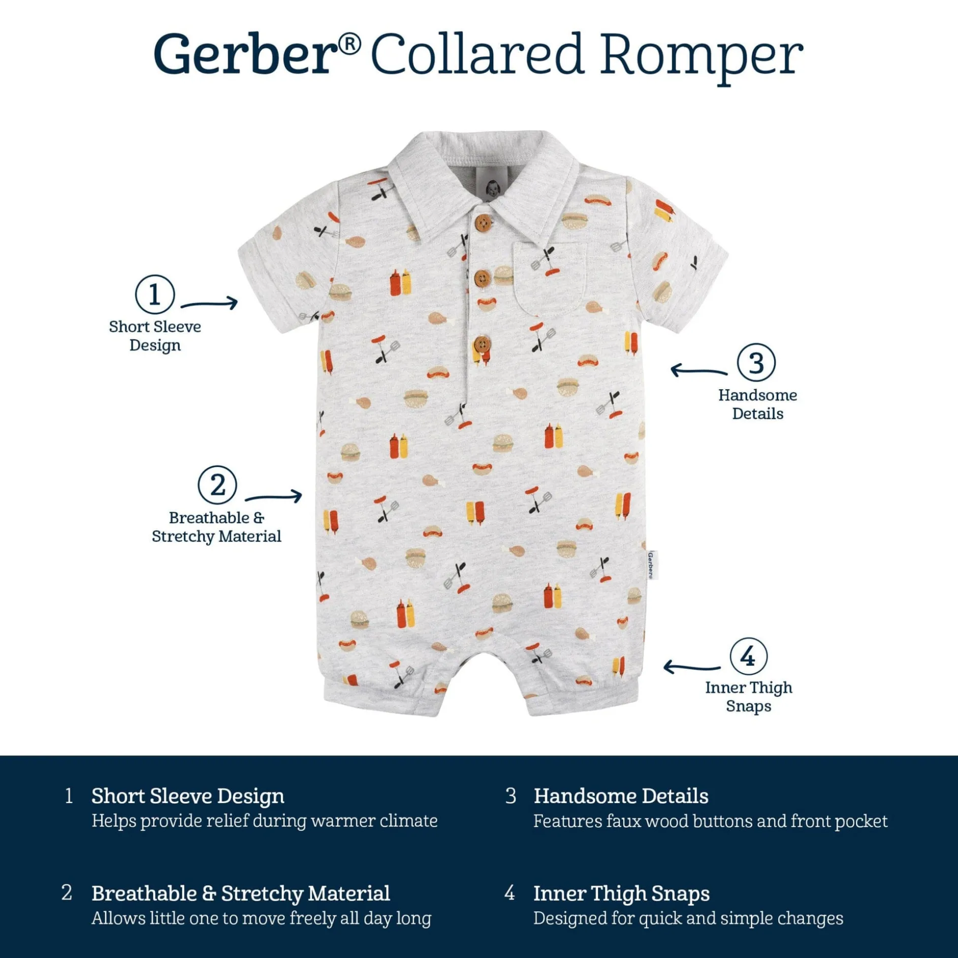 Baby Boys Barbeque Collared Romper