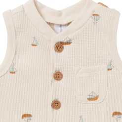 Baby Boys Beige Sailboat Sleeveless Romper