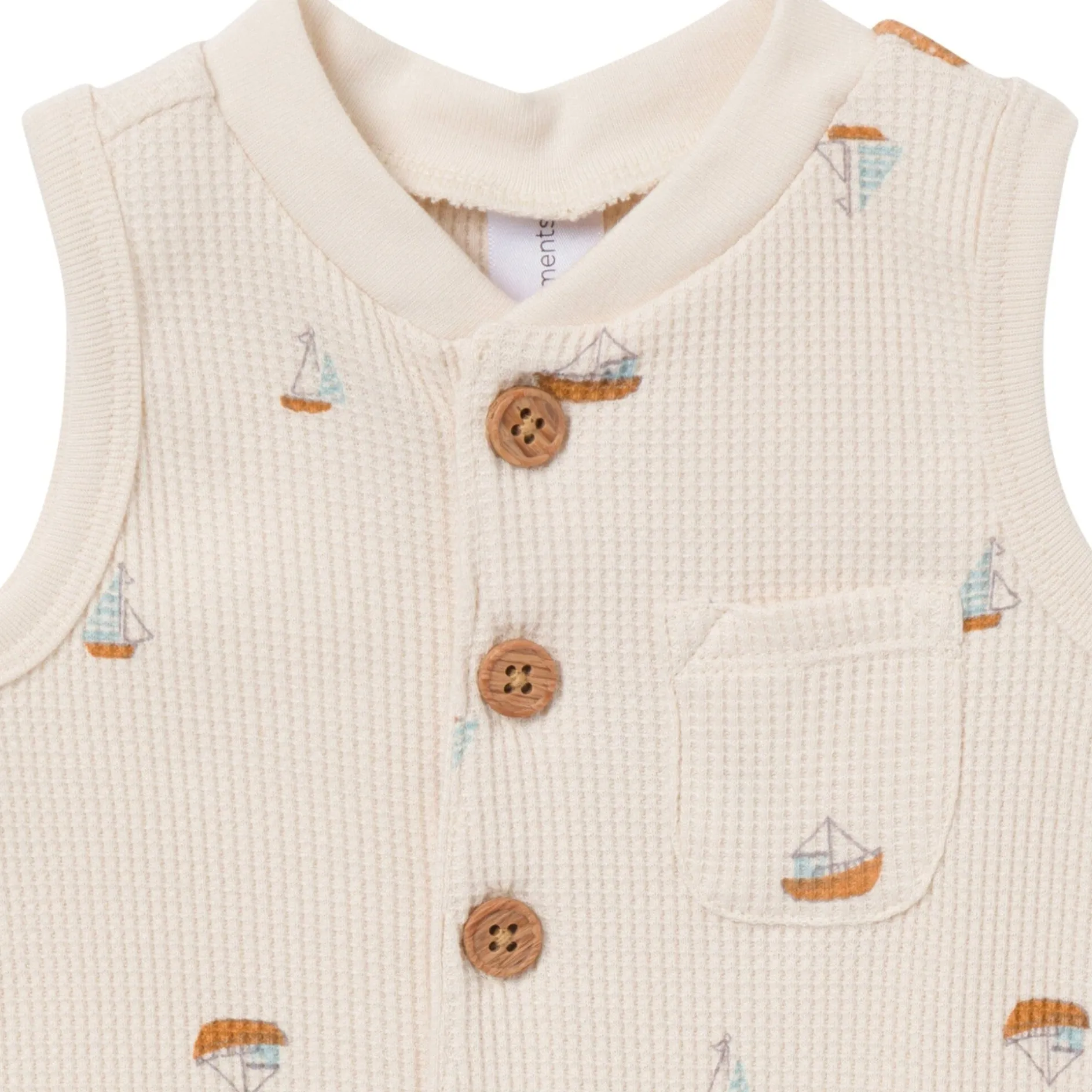 Baby Boys Beige Sailboat Sleeveless Romper