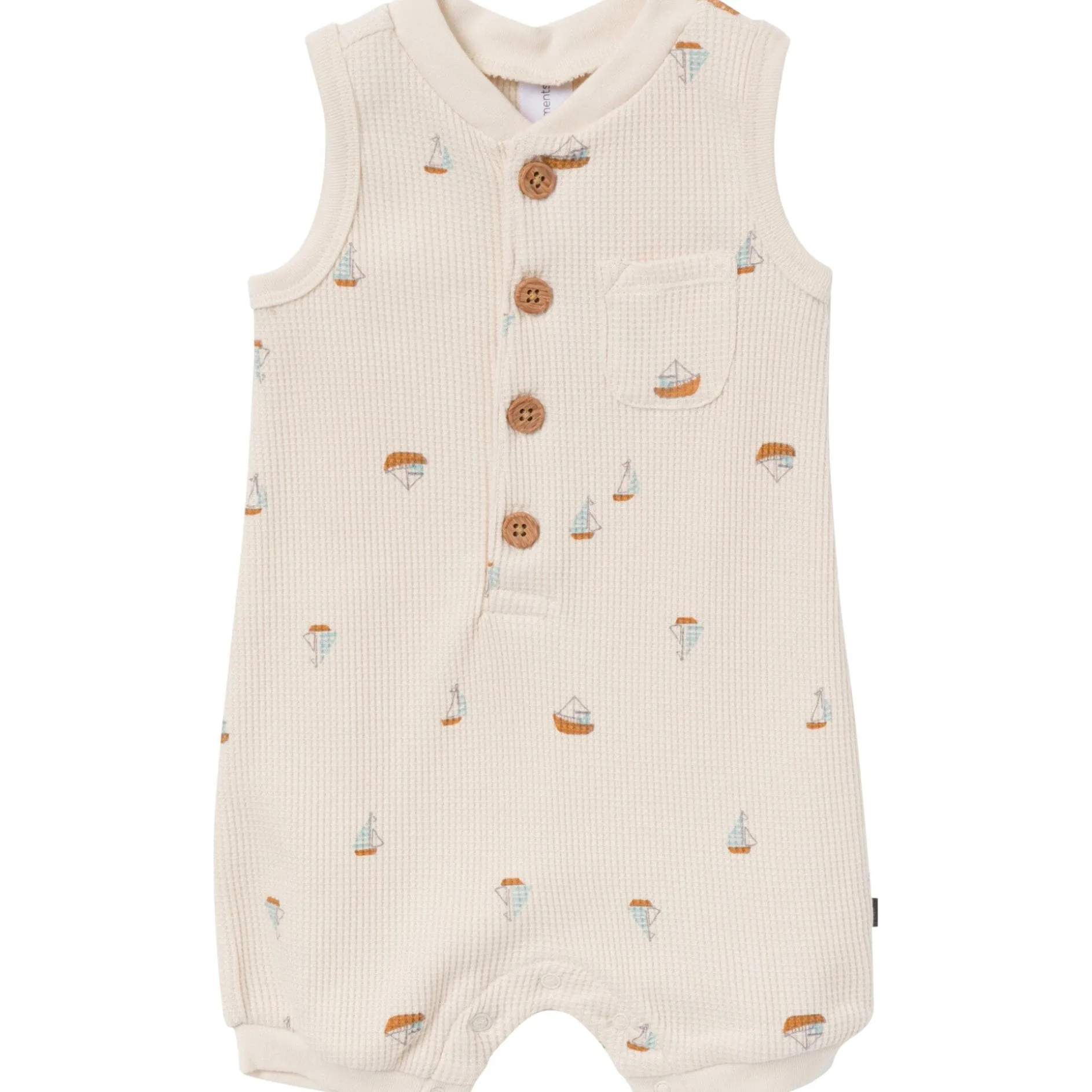 Baby Boys Beige Sailboat Sleeveless Romper