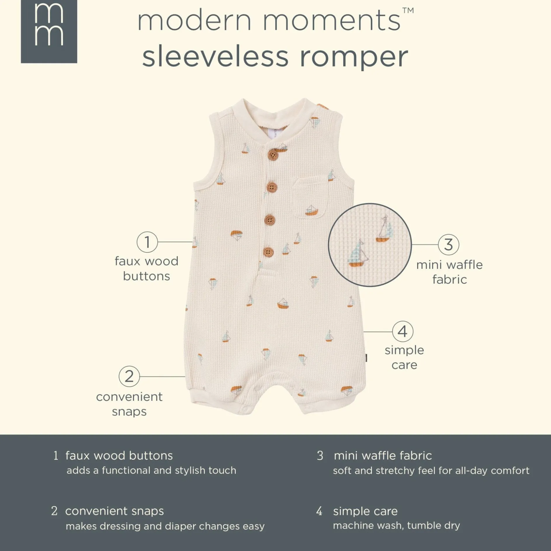 Baby Boys Beige Sailboat Sleeveless Romper