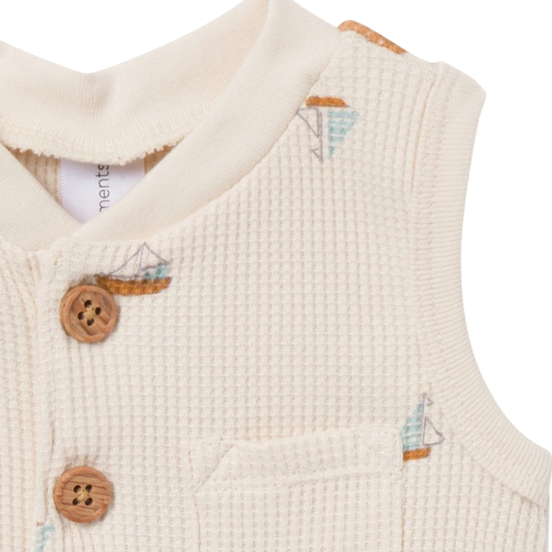 Baby Boys Beige Sailboat Sleeveless Romper