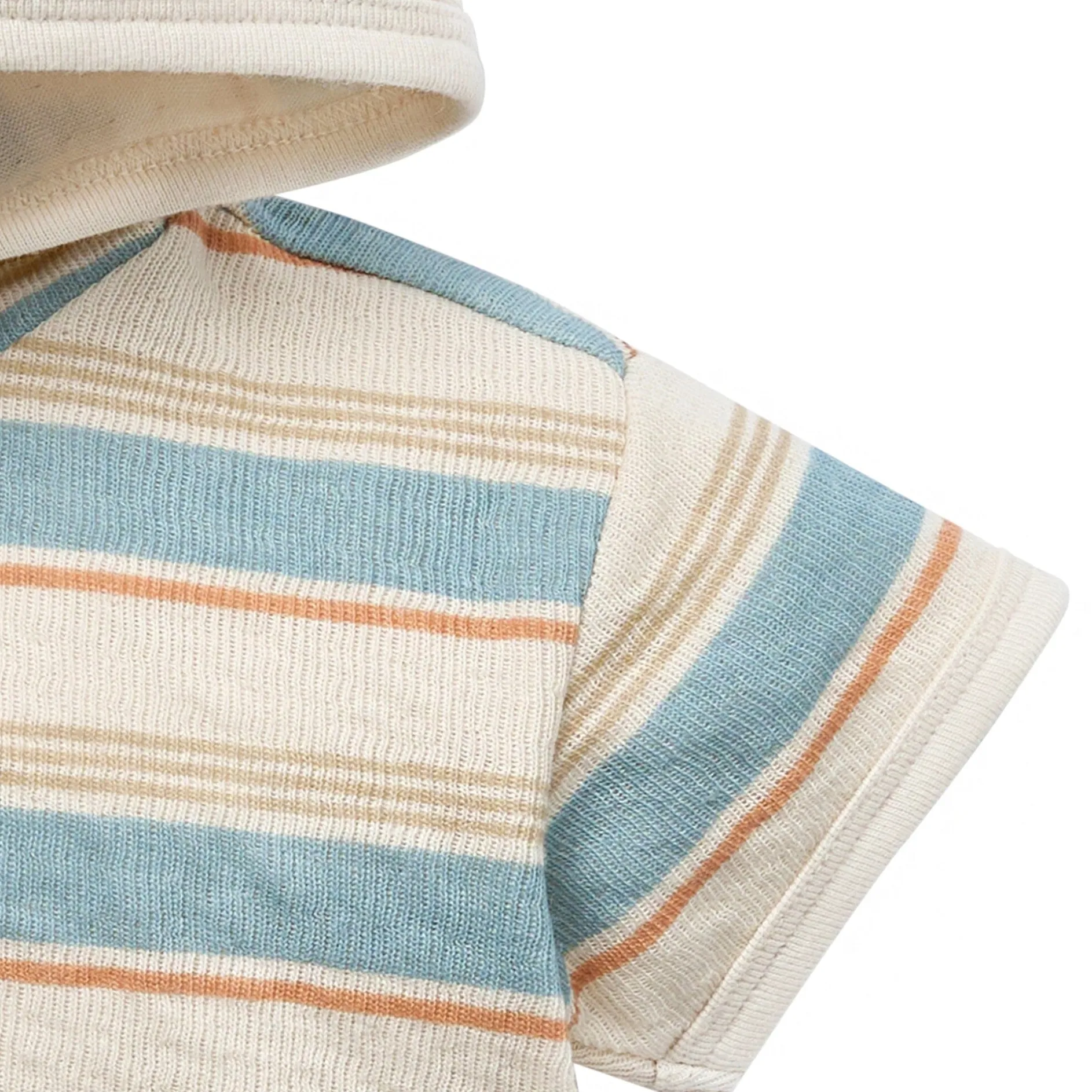 Baby Boys Beige Stripe Short Sleeve Hooded Top