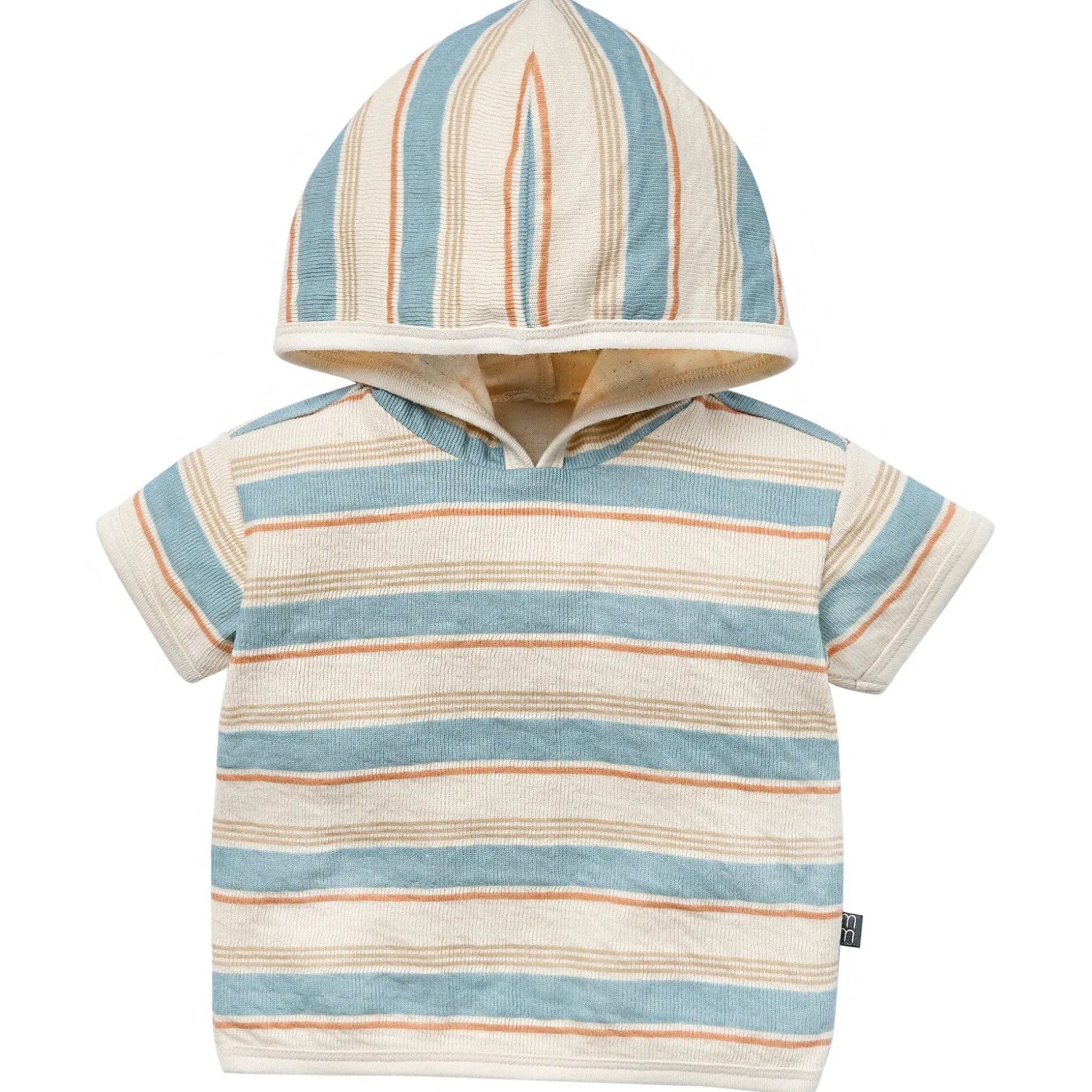 Baby Boys Beige Stripe Short Sleeve Hooded Top