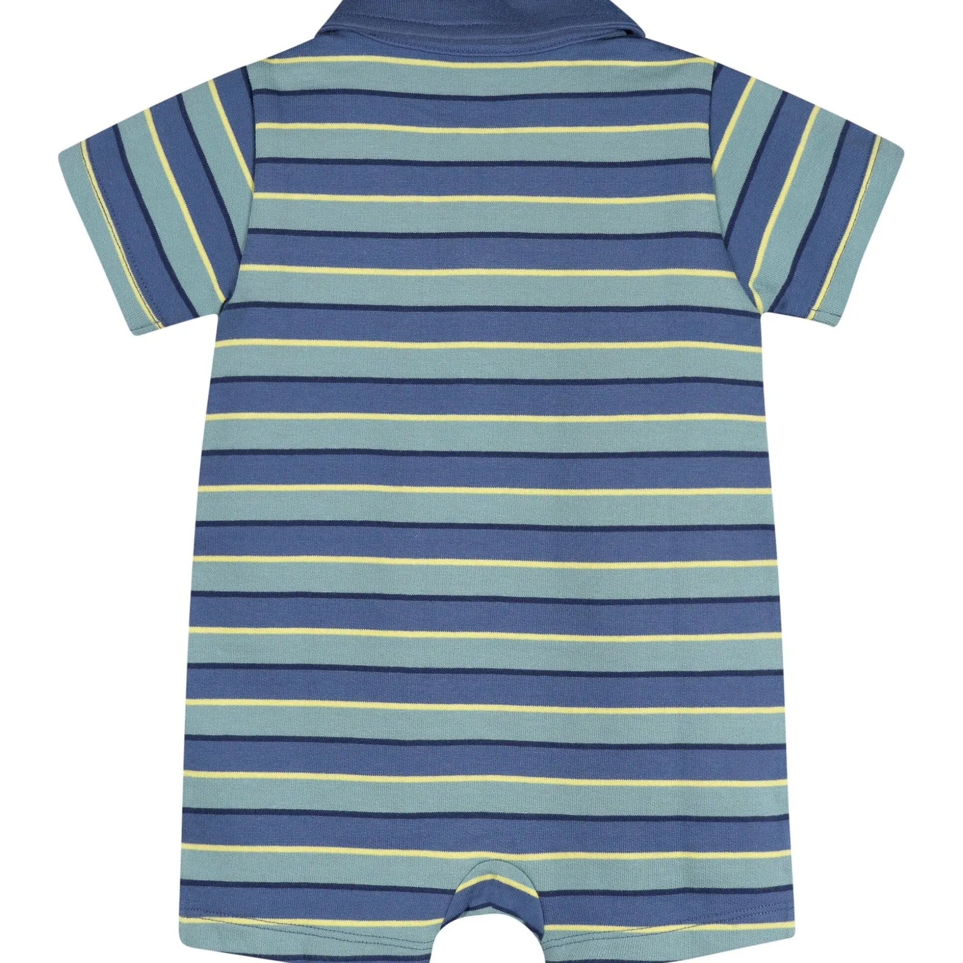 Baby Boys Blue & Green Stripe Collared Romper