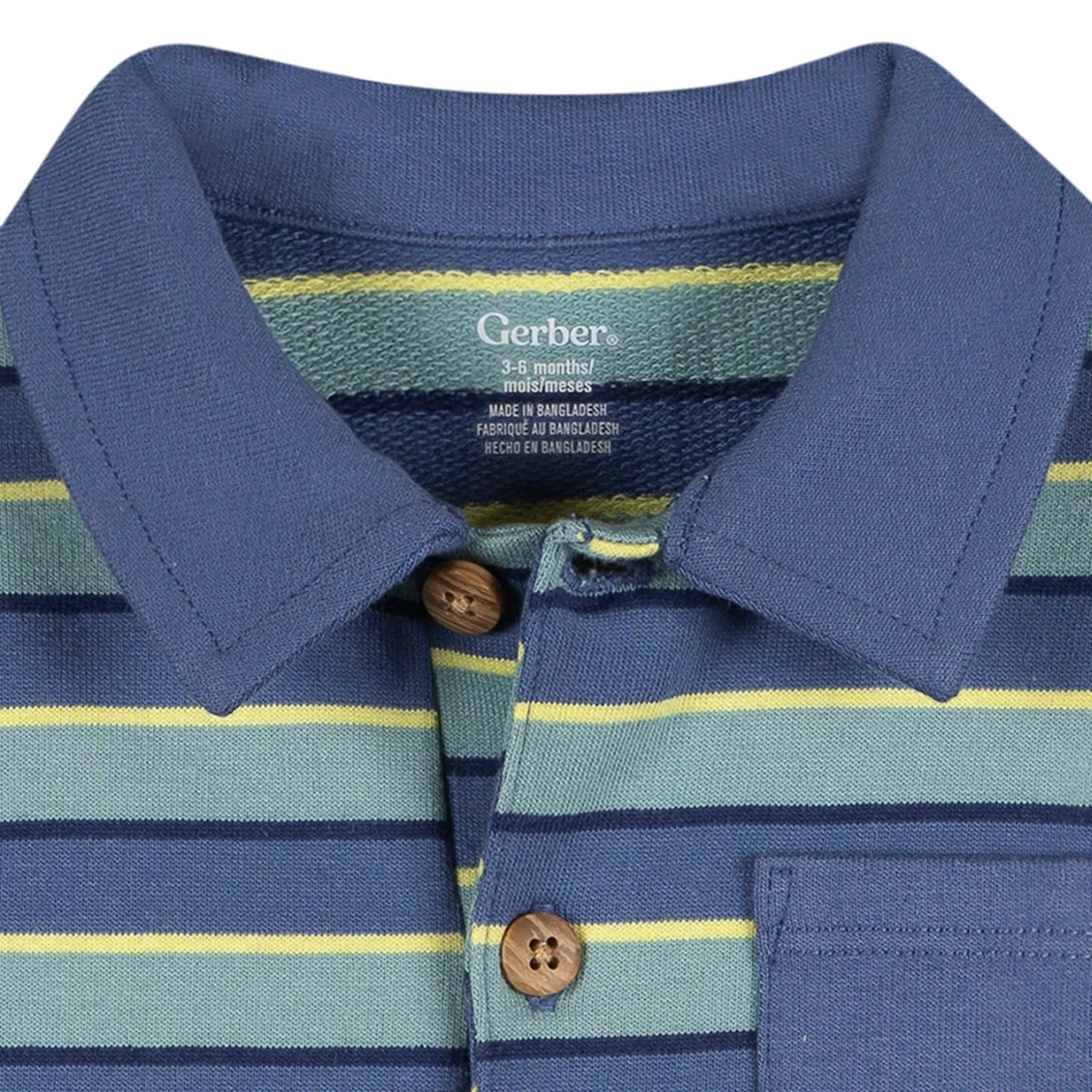 Baby Boys Blue & Green Stripe Collared Romper