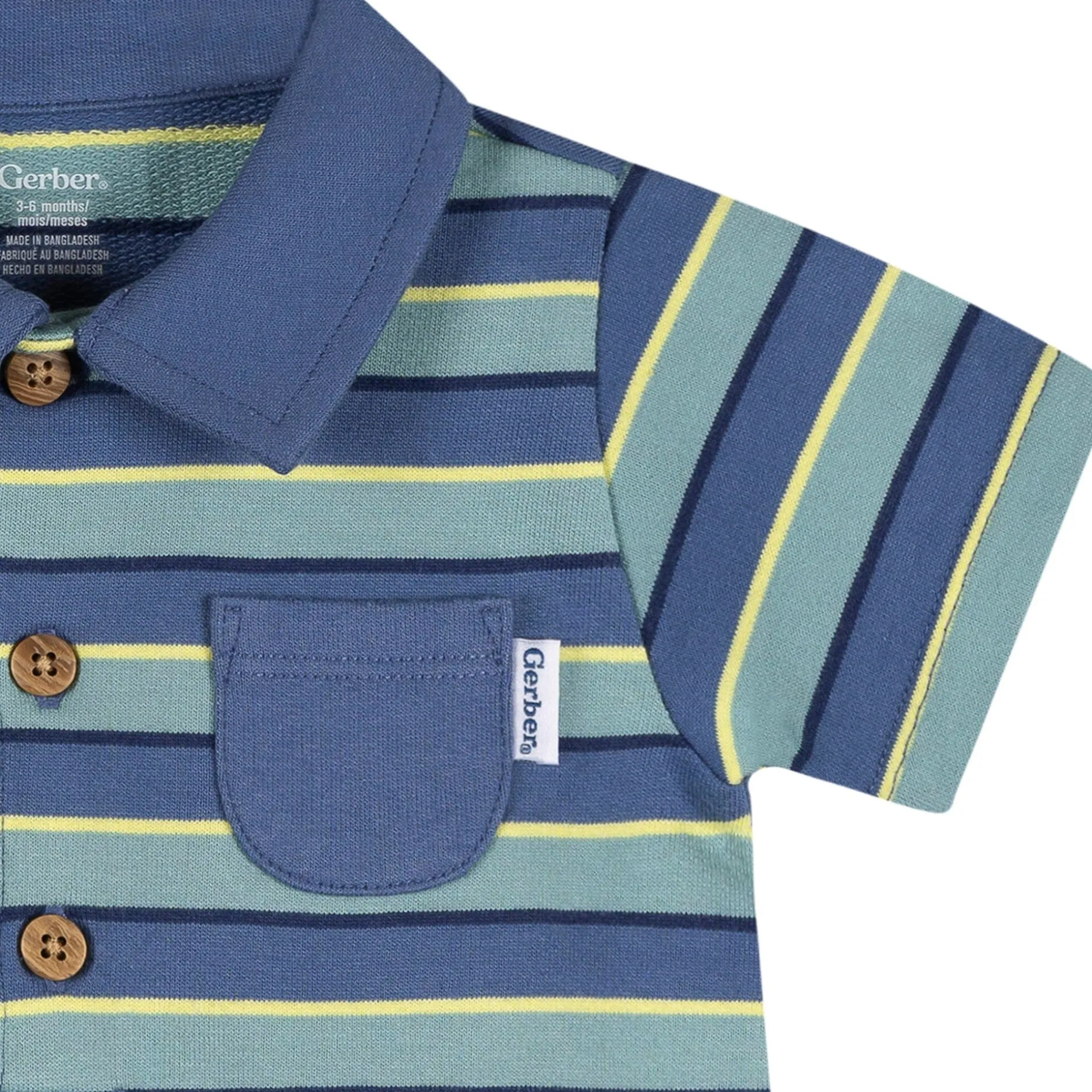 Baby Boys Blue & Green Stripe Collared Romper