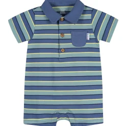 Baby Boys Blue & Green Stripe Collared Romper