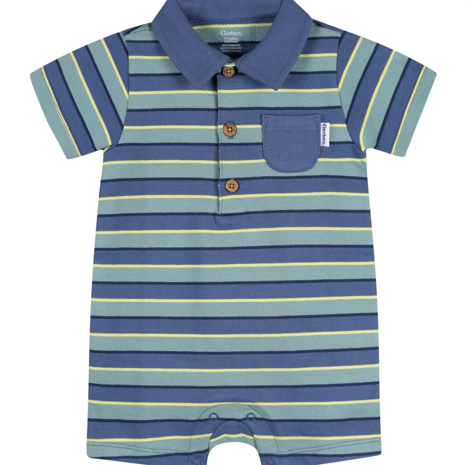 Baby Boys Blue & Green Stripe Collared Romper
