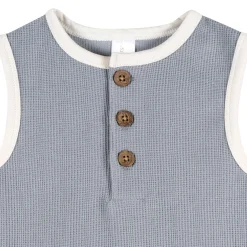 Baby Boys Blue Grey Henley Romper