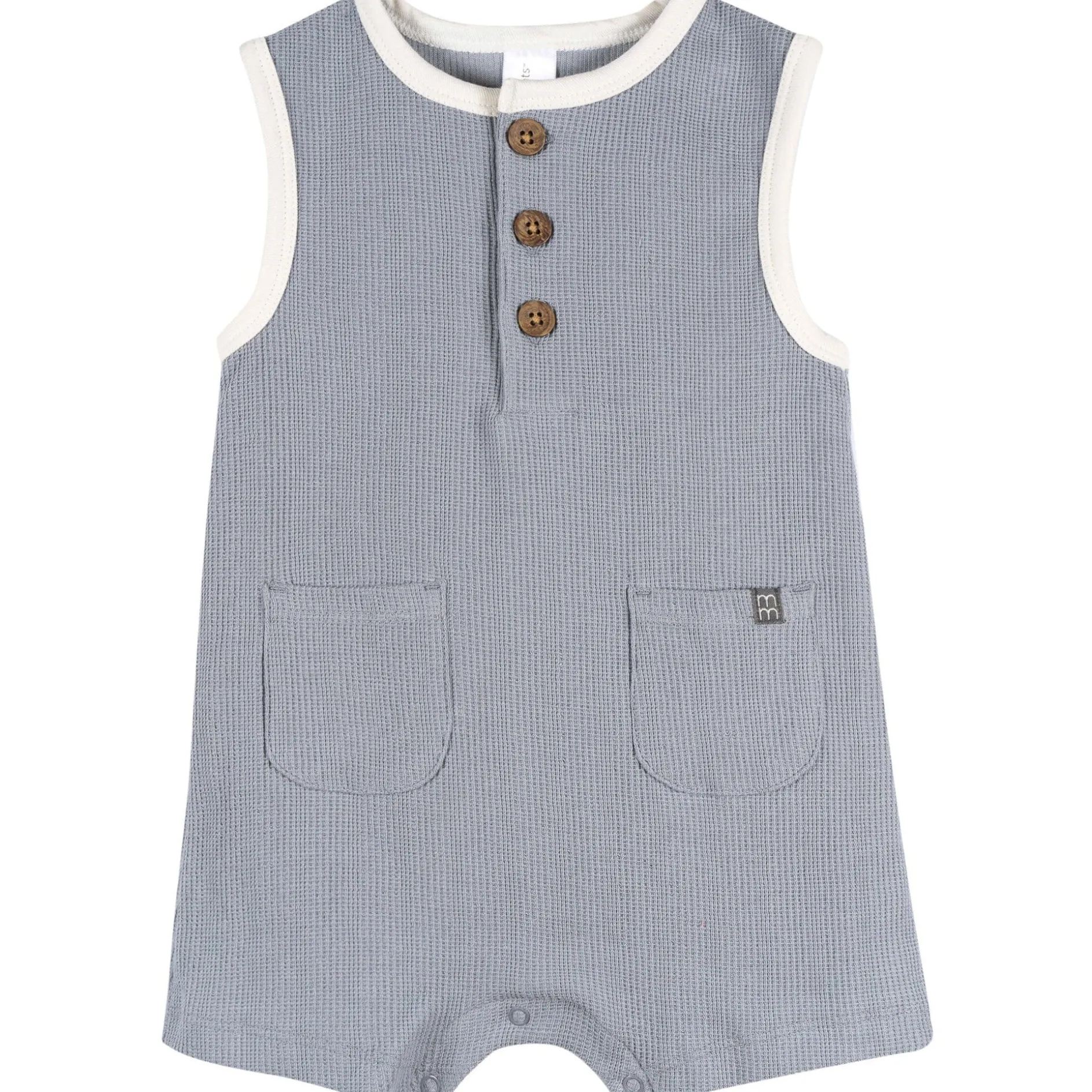 Baby Boys Blue Grey Henley Romper