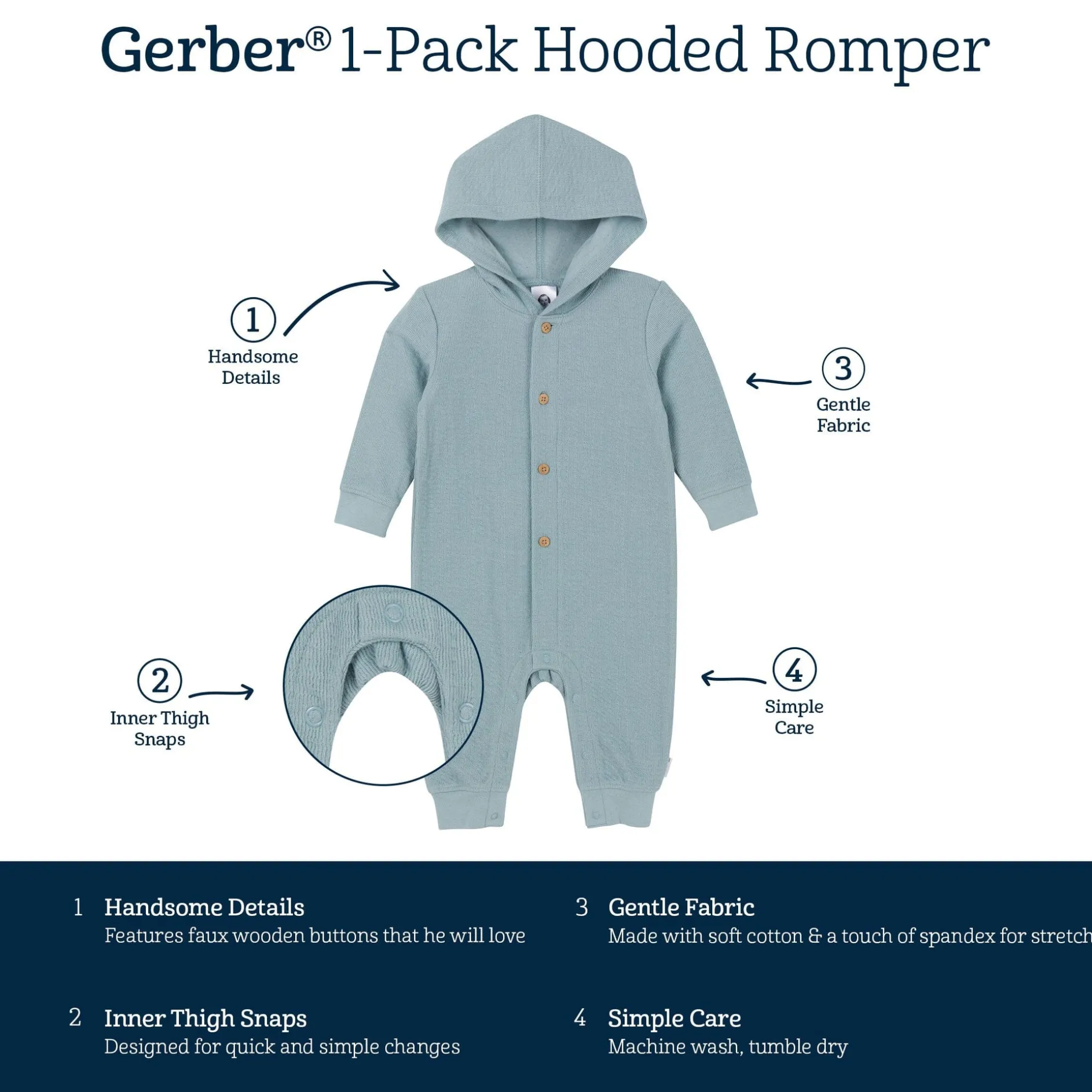 Baby Boys Blue Hooded Romper