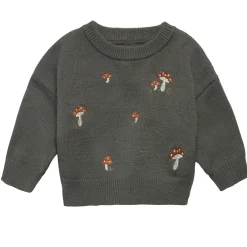 Baby Boys Dark Green Embroidered Mushrooms Viscose Sweater