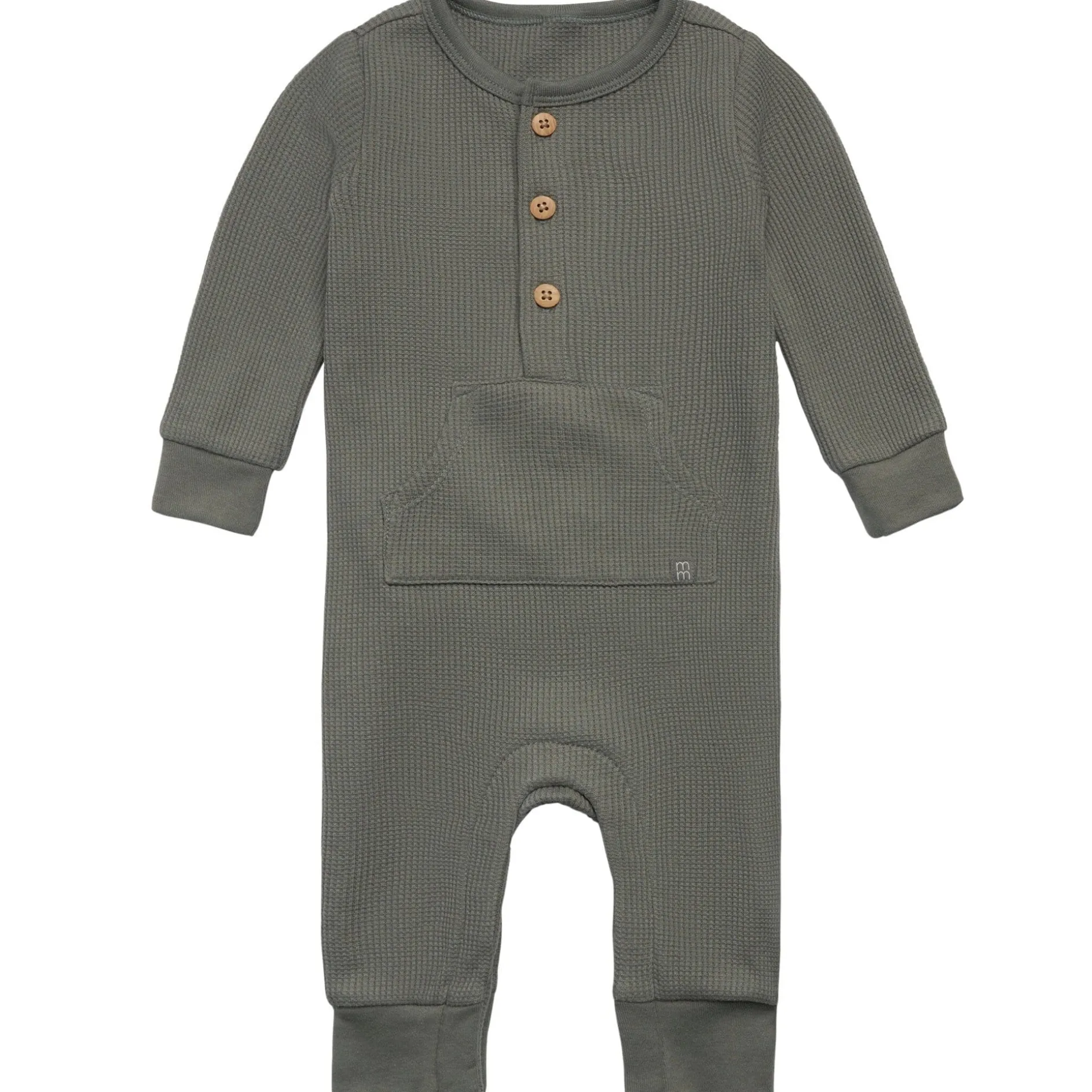 Baby Boys Dark Green Kangaroo Pocket Waffle Romper