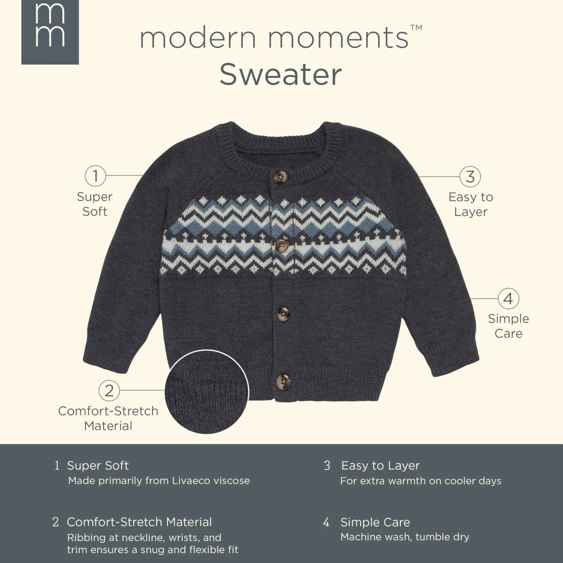 Baby Boys Dark Grey Heather Fair Isle Viscose Sweater