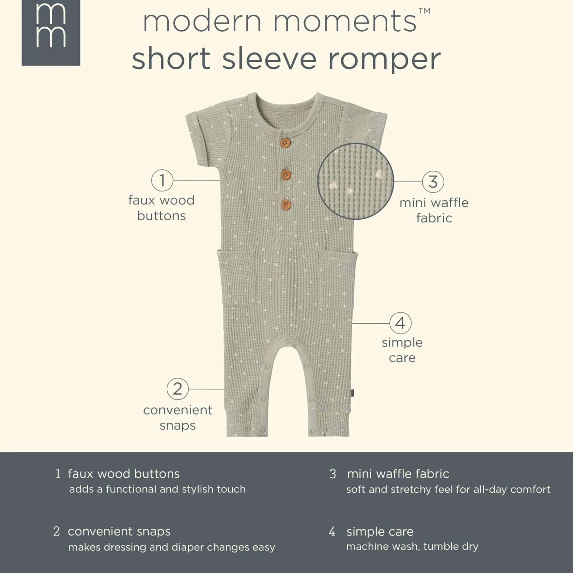 Baby Boys Green Triangles Short Sleeve Long Leg Romper