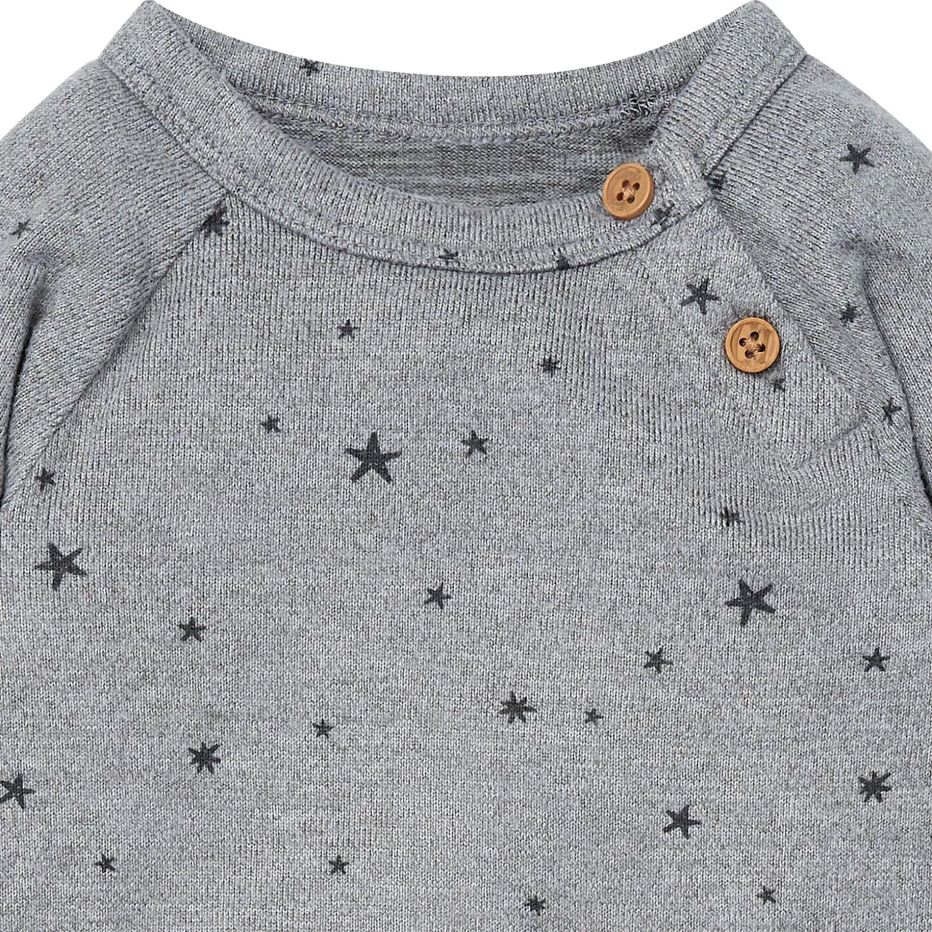 Baby Boys Grey Heather Stars Hacci Long Sleeve Romper