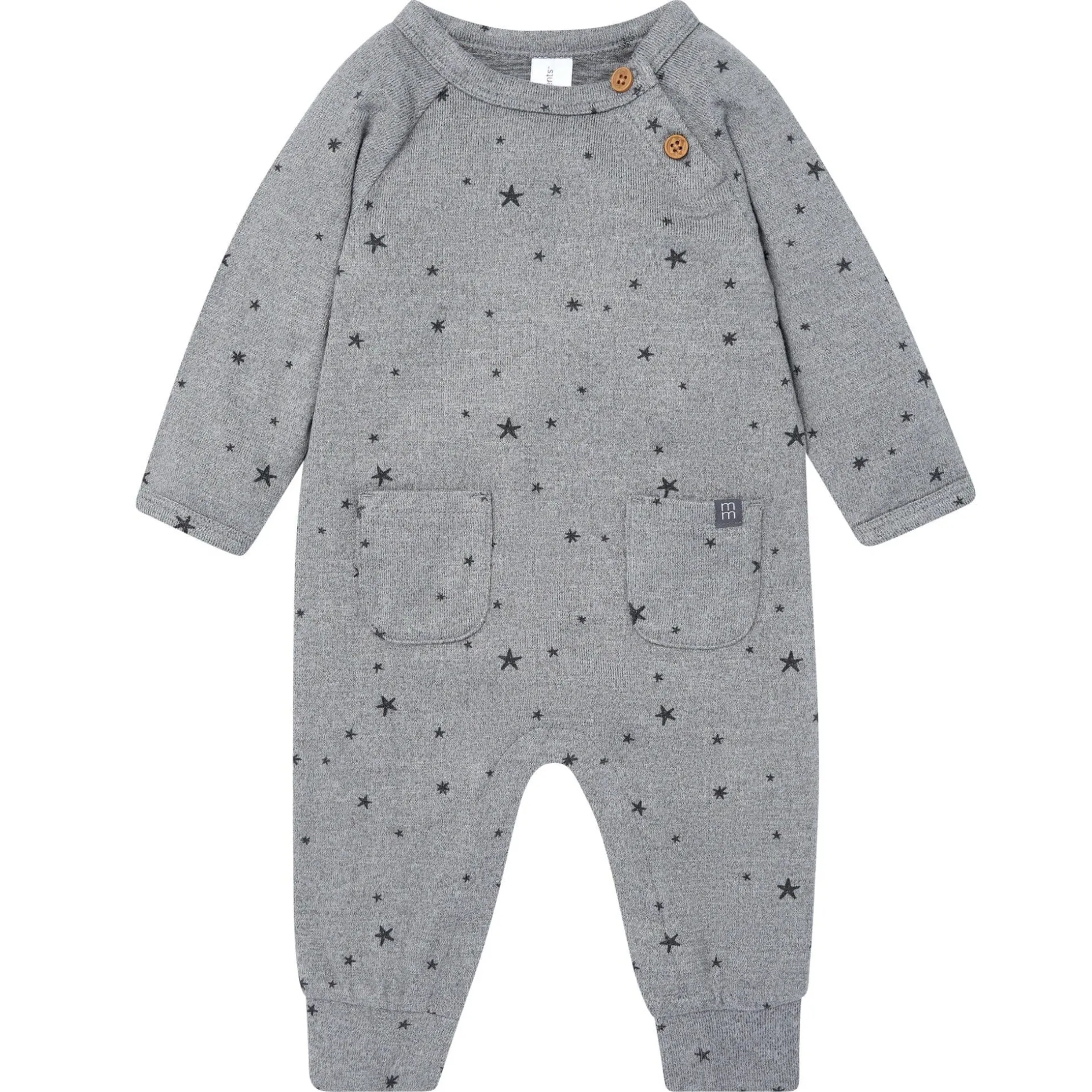 Baby Boys Grey Heather Stars Hacci Long Sleeve Romper