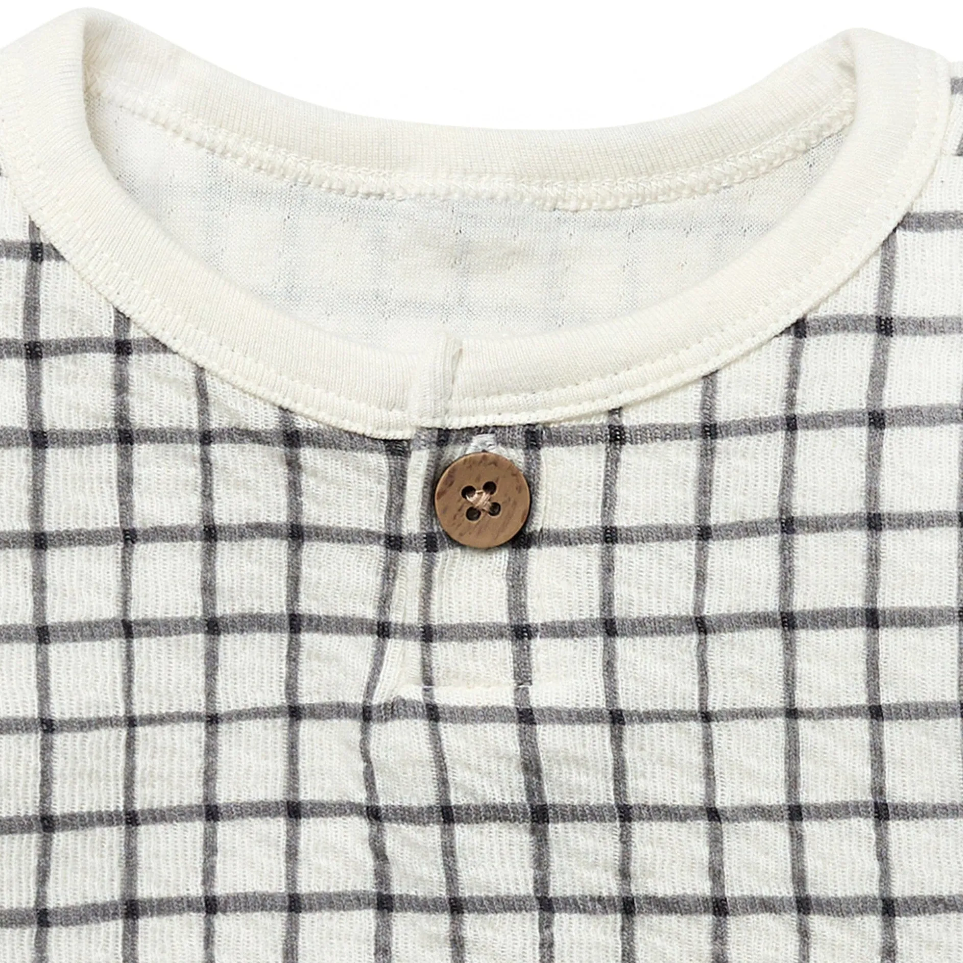 Baby Boys Grey Plaid Henley Drop Shoulder Top