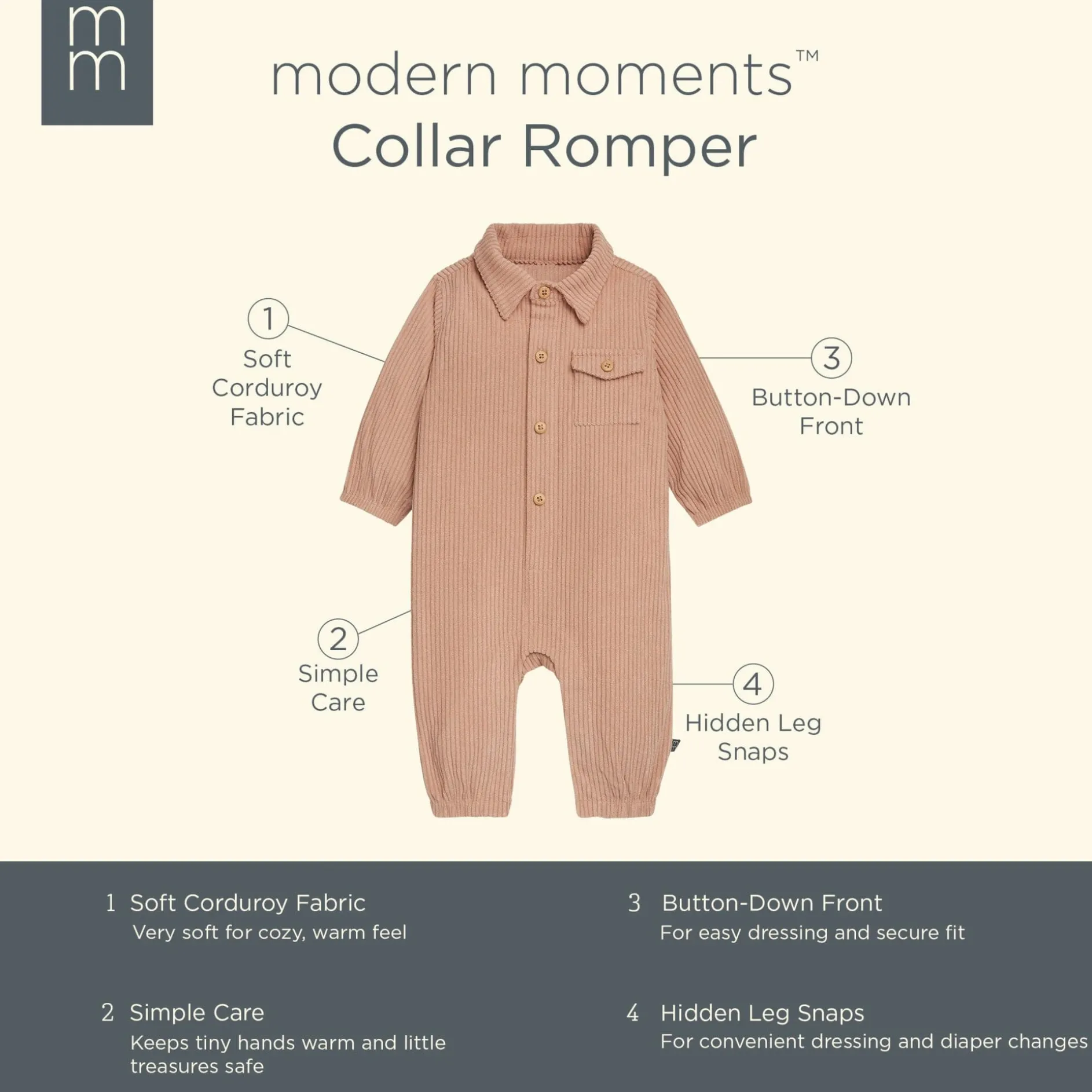 Baby Boys Light Brown Corduroy Romper