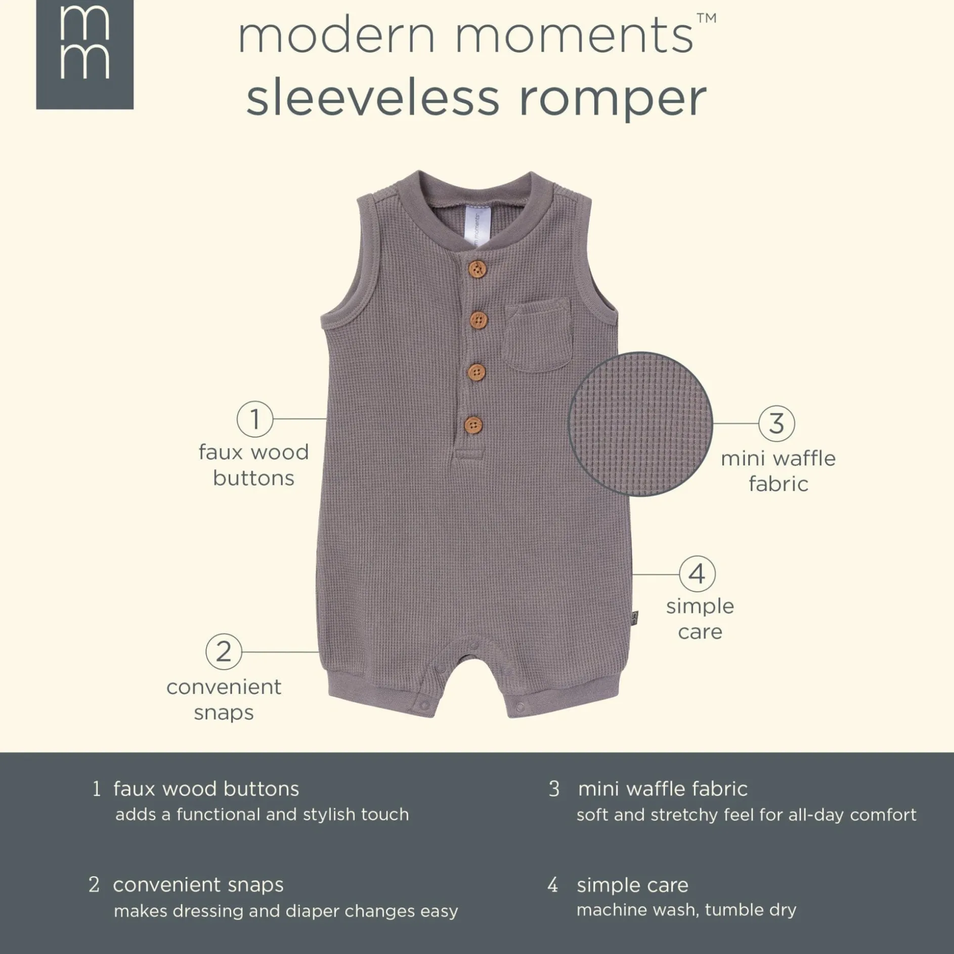 Baby Boys Medium Grey Sleeveless Romper