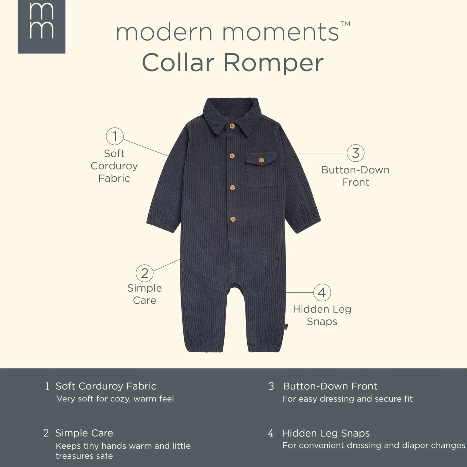 Baby Boys Navy Corduroy Romper