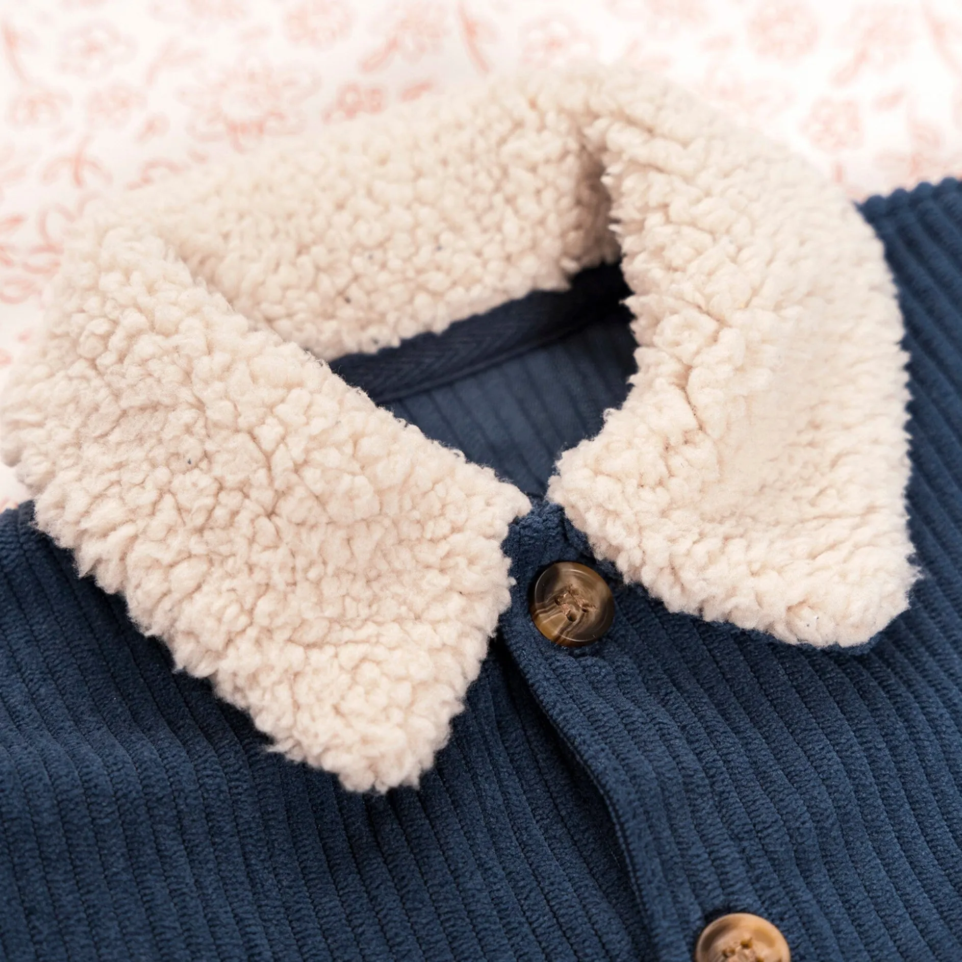 Baby Boys Navy Sherpa Collar Corduroy Romper