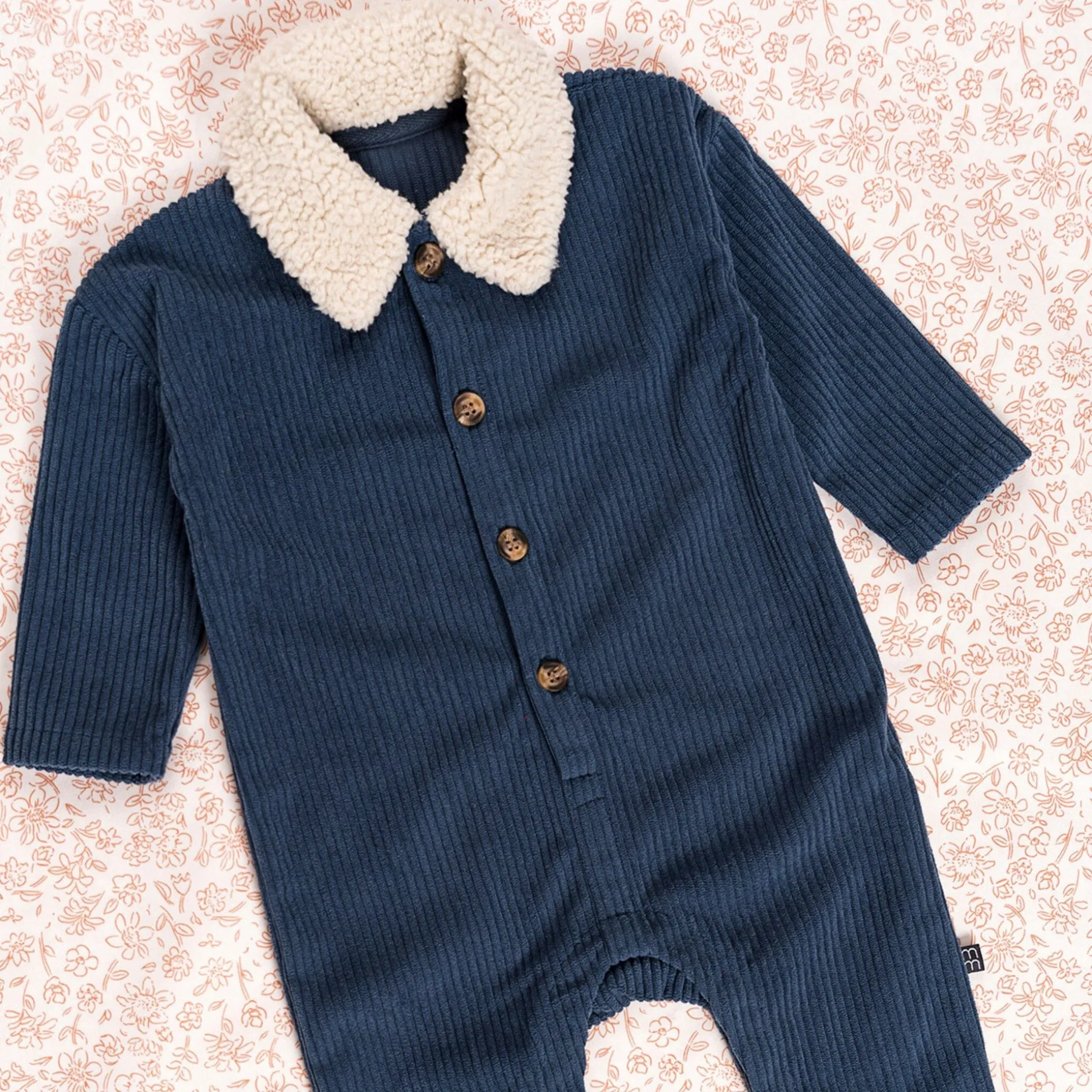 Baby Boys Navy Sherpa Collar Corduroy Romper