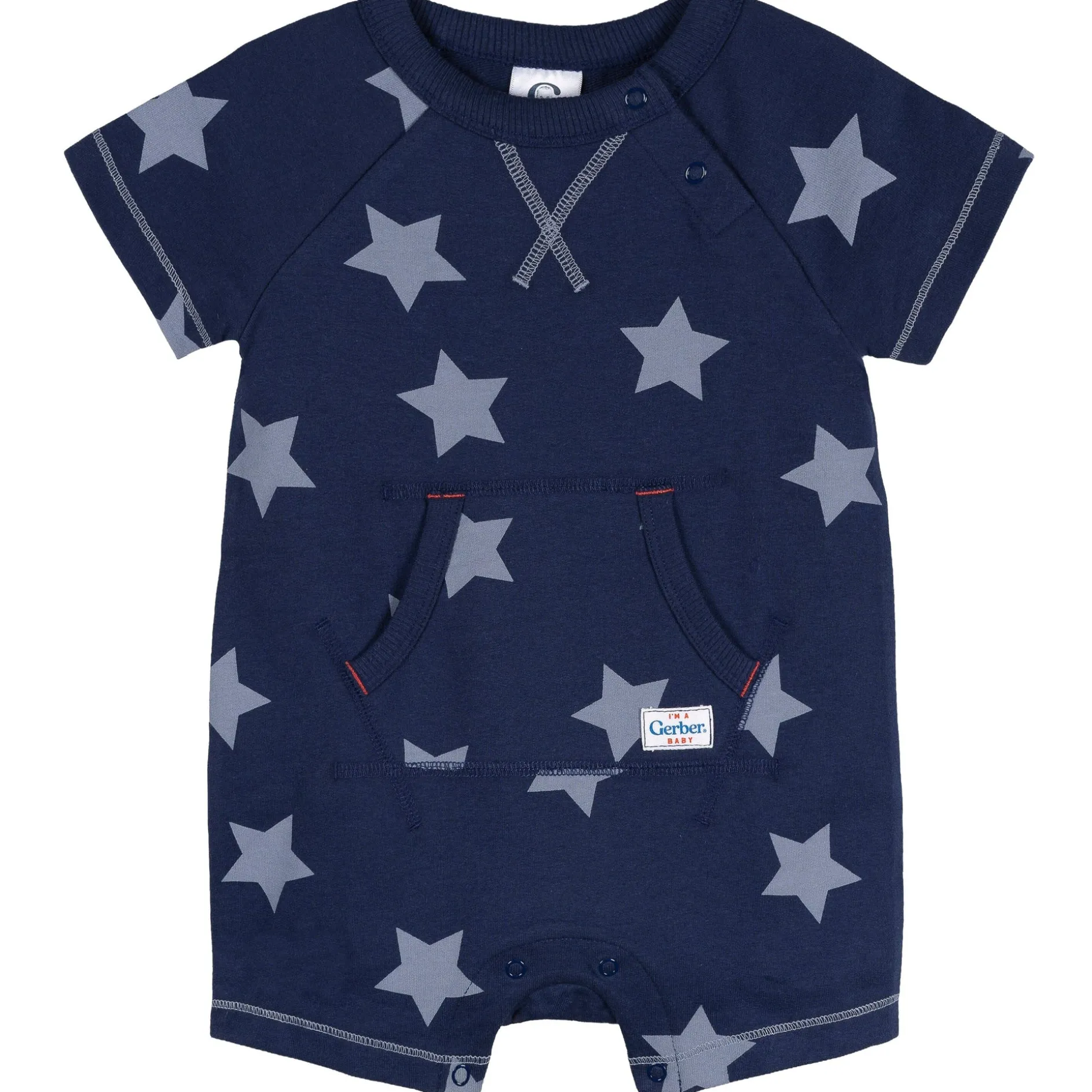 Baby Boys Navy Stars Kangaroo Pocket Romper
