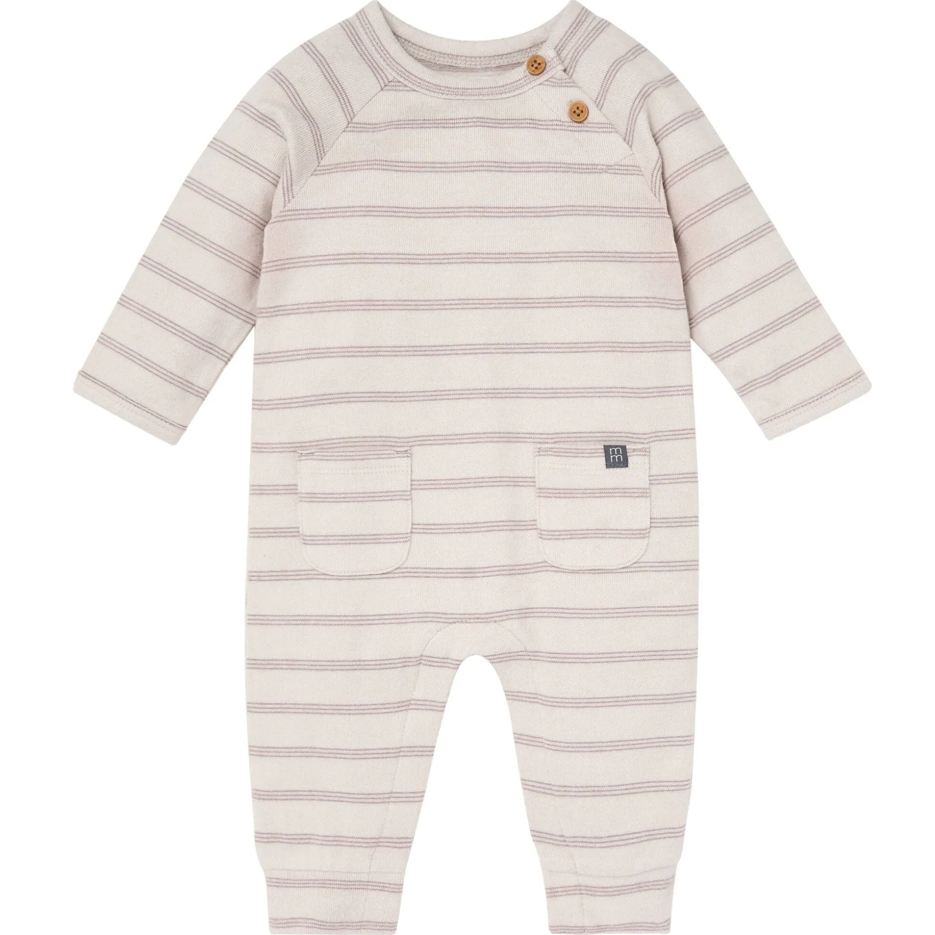 Baby Boys Oatmeal Heather Stripe Hacci Long Sleeve Romper