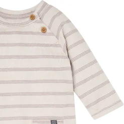 Baby Boys Oatmeal Heather Stripe Hacci Long Sleeve Romper