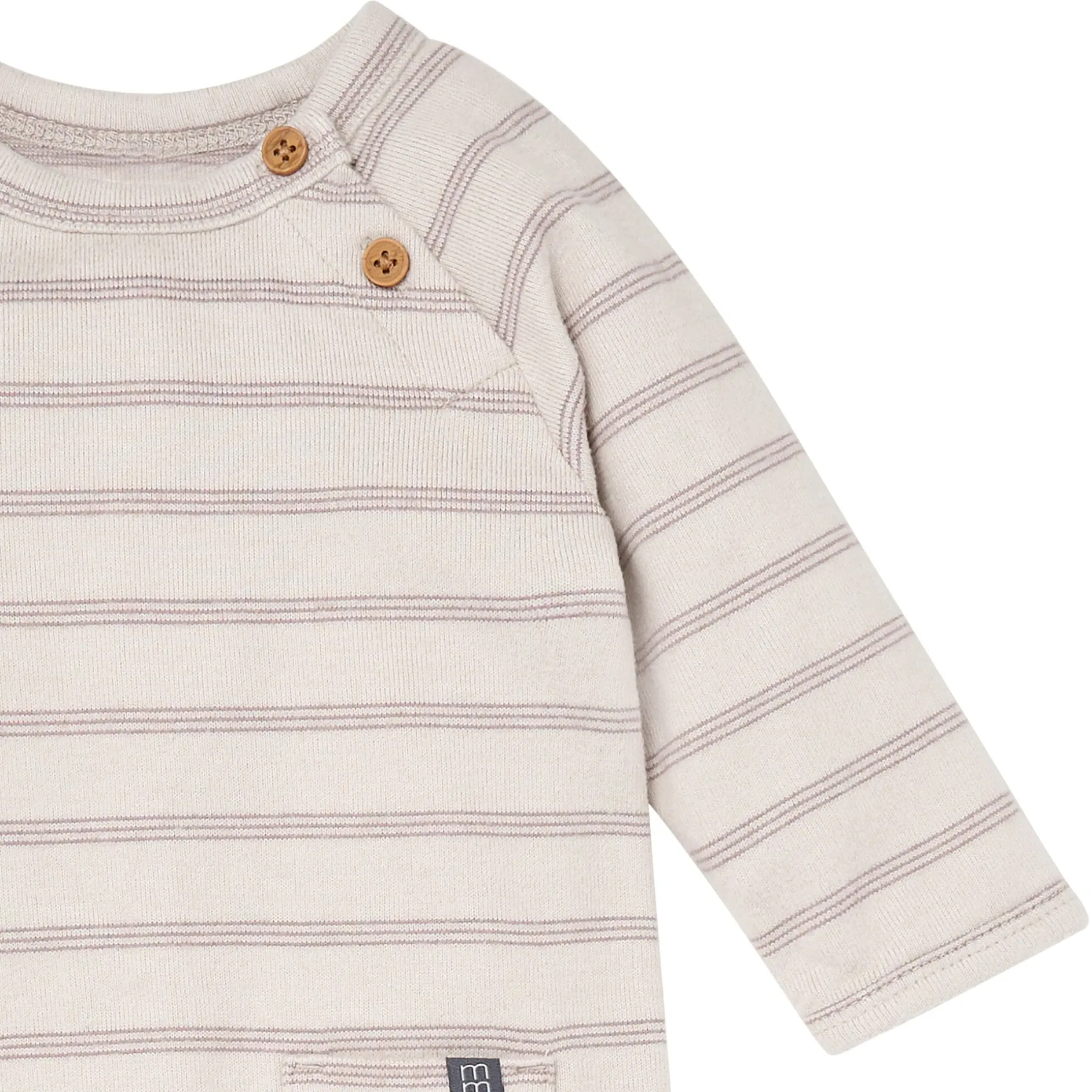 Baby Boys Oatmeal Heather Stripe Hacci Long Sleeve Romper