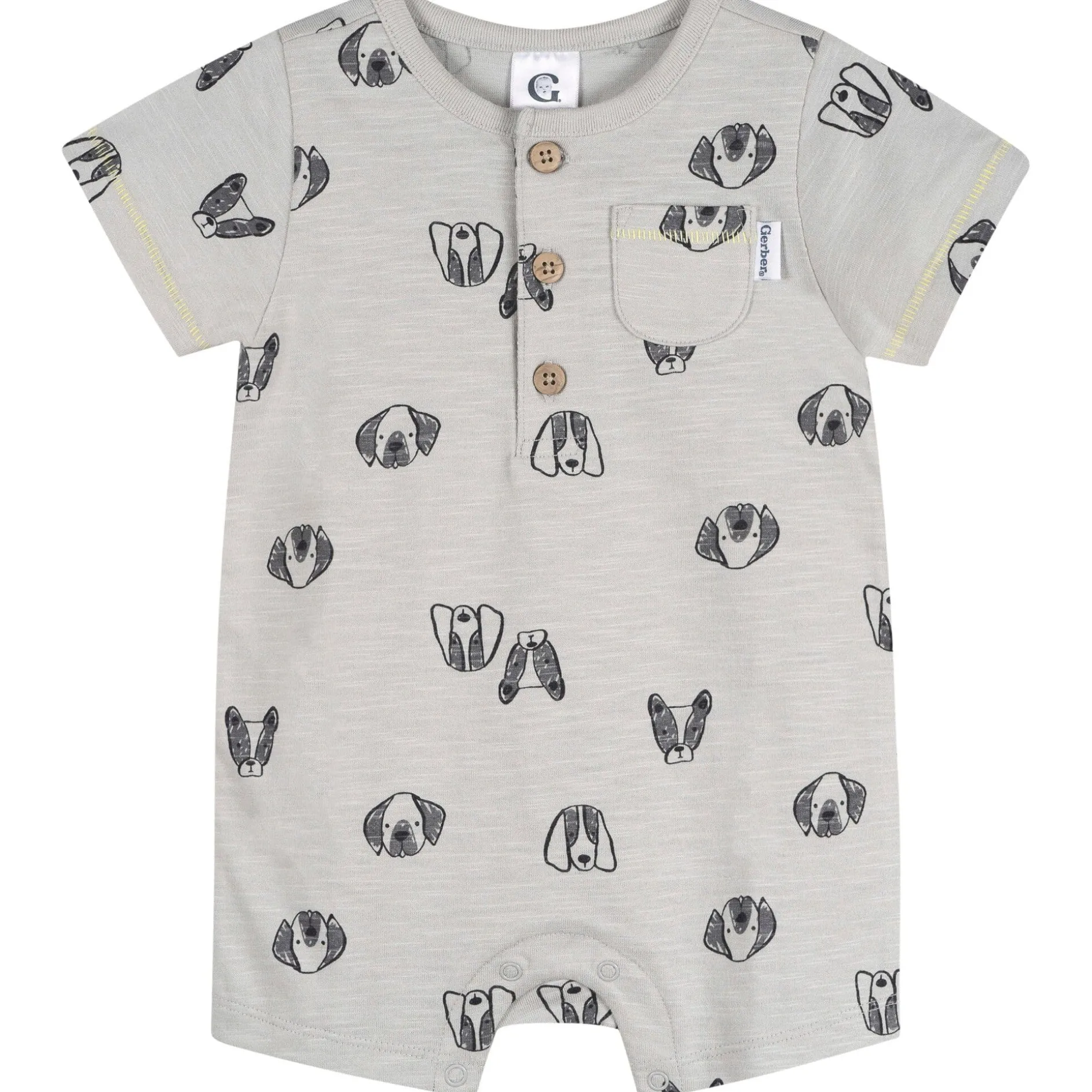 Baby Boys Puppy Dog Faces Short Sleeve Romper