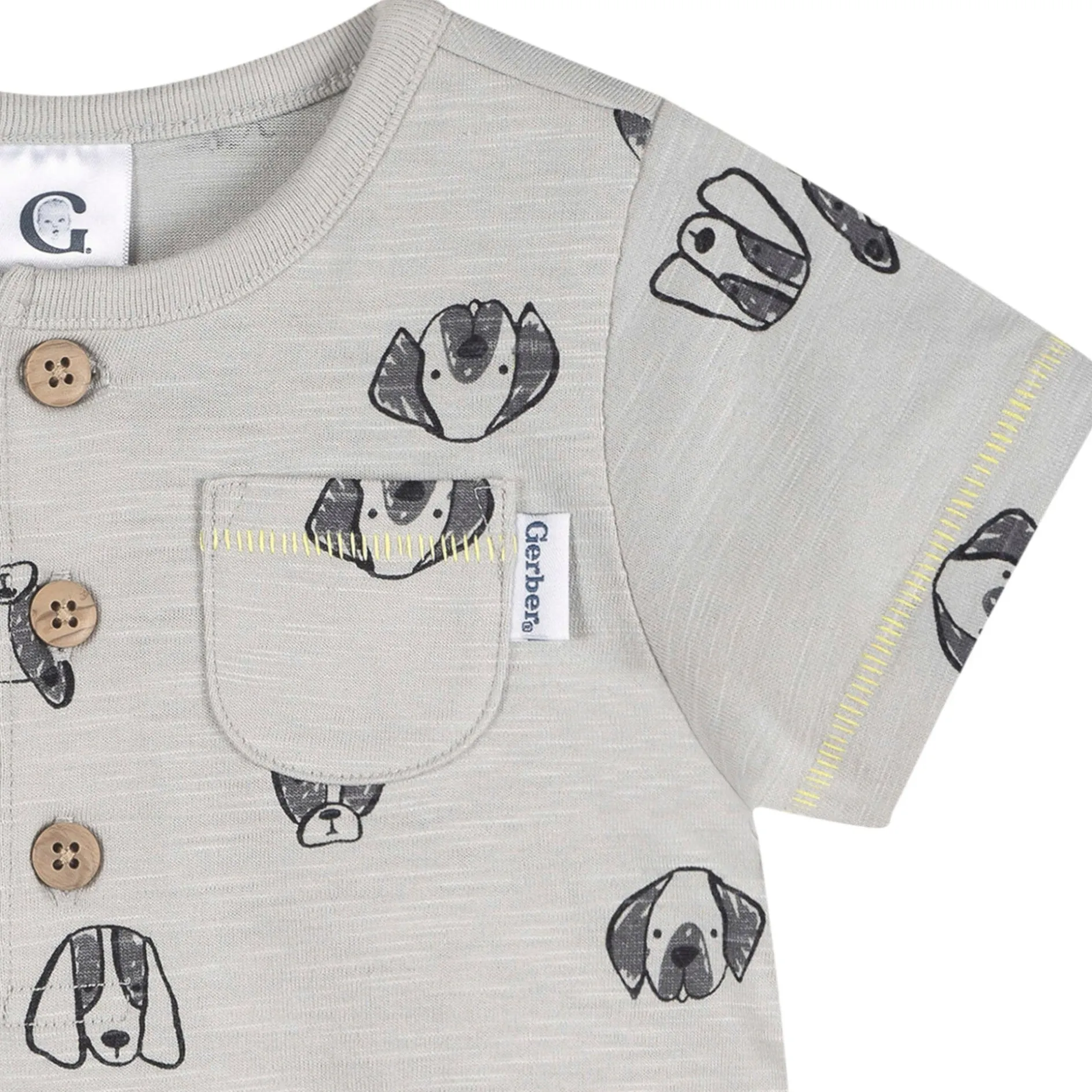 Baby Boys Puppy Dog Faces Short Sleeve Romper