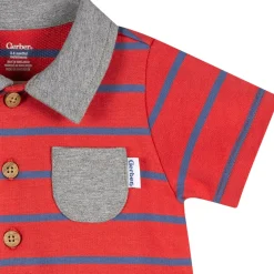 Baby Boys Red & Blue Stripe Collared Romper