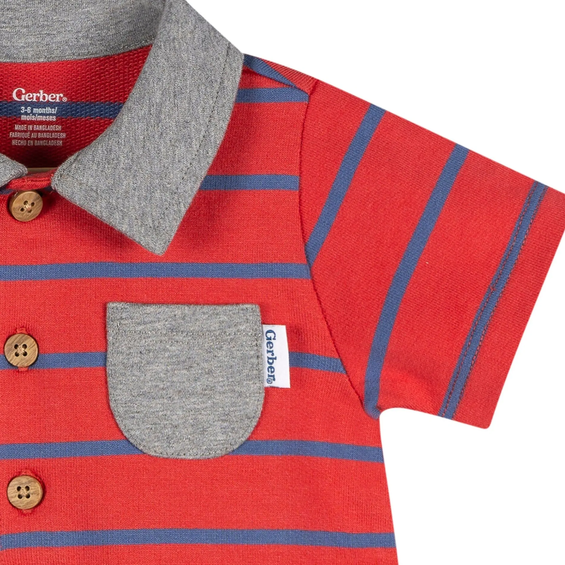 Baby Boys Red & Blue Stripe Collared Romper