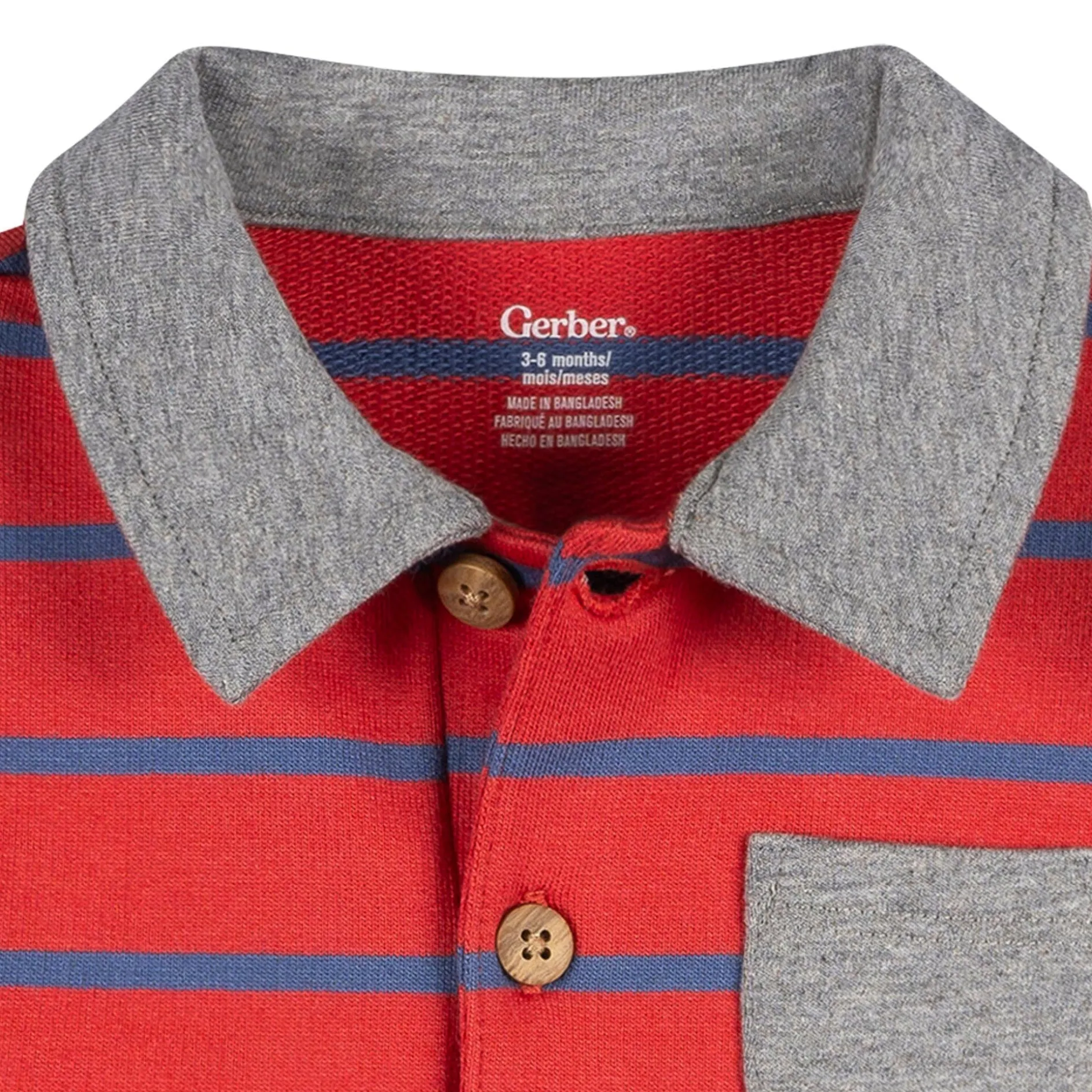 Baby Boys Red & Blue Stripe Collared Romper