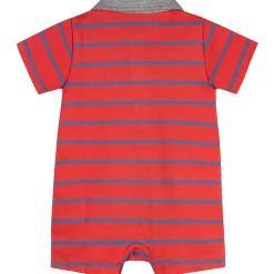 Baby Boys Red & Blue Stripe Collared Romper