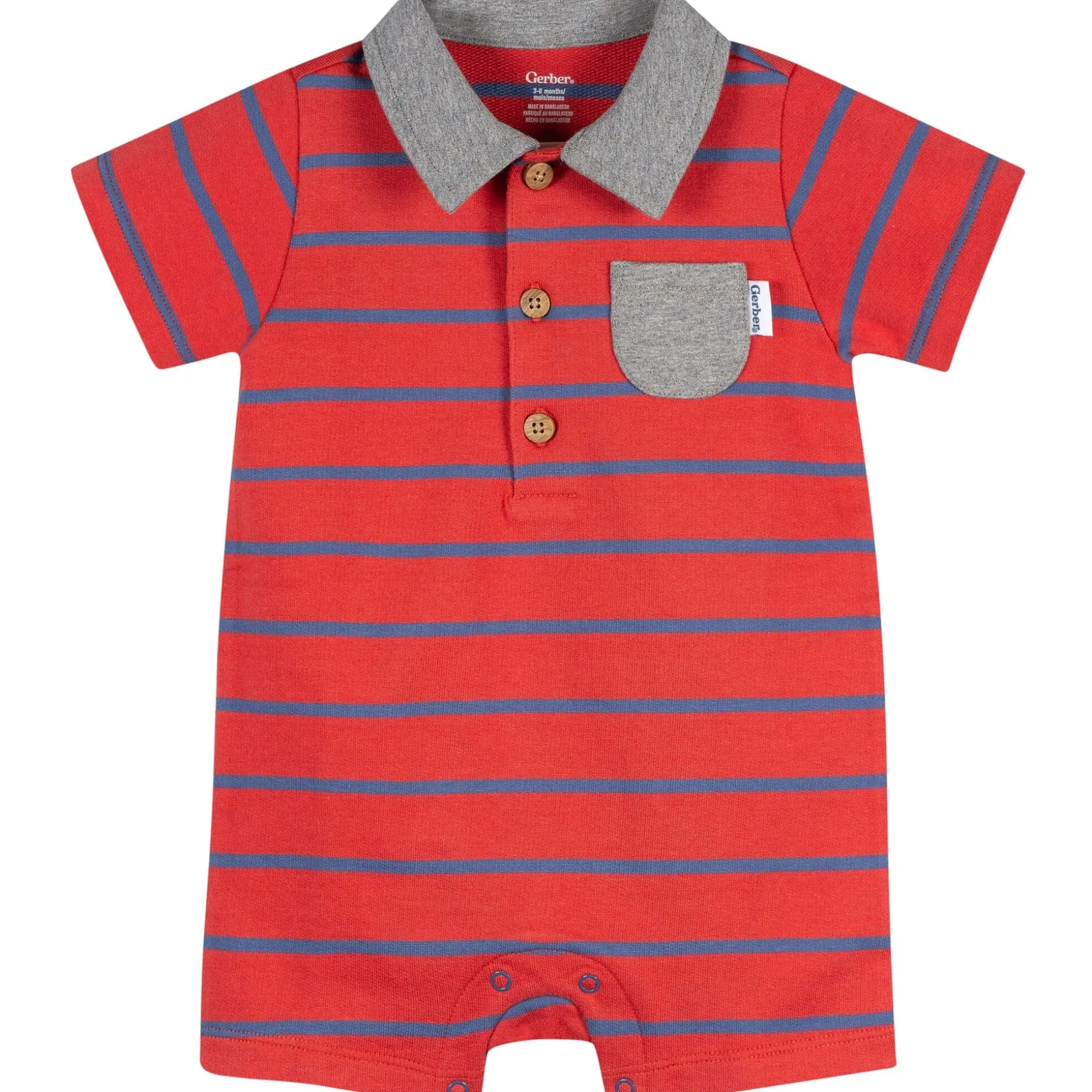 Baby Boys Red & Blue Stripe Collared Romper