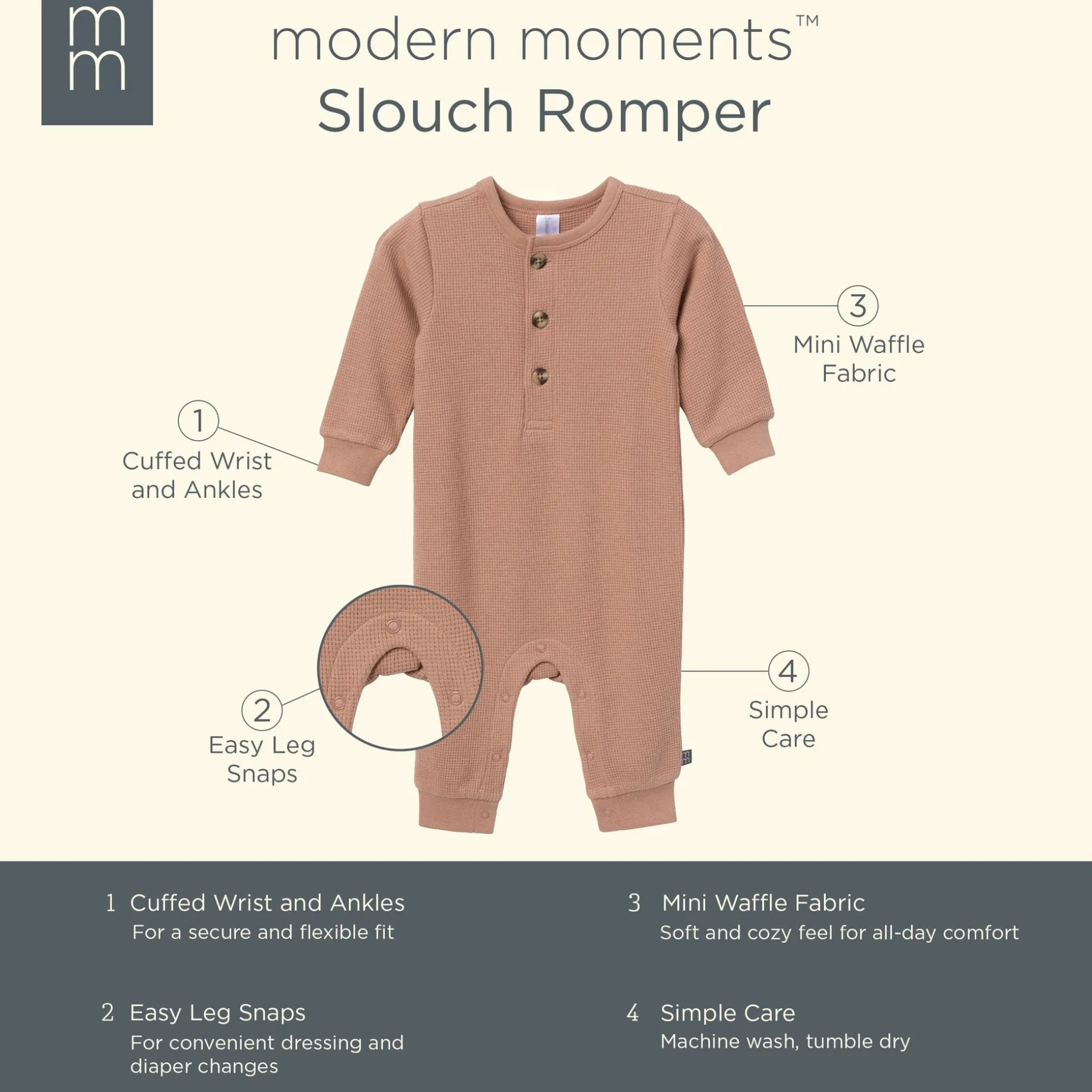 Baby Boys Taupe Waffle Slouch Romper