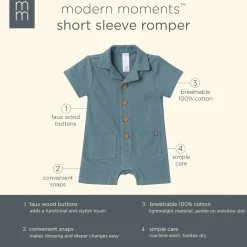 Baby Boys Teal Collared Short Sleeve Romper