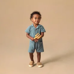 Baby Boys Teal Collared Short Sleeve Romper