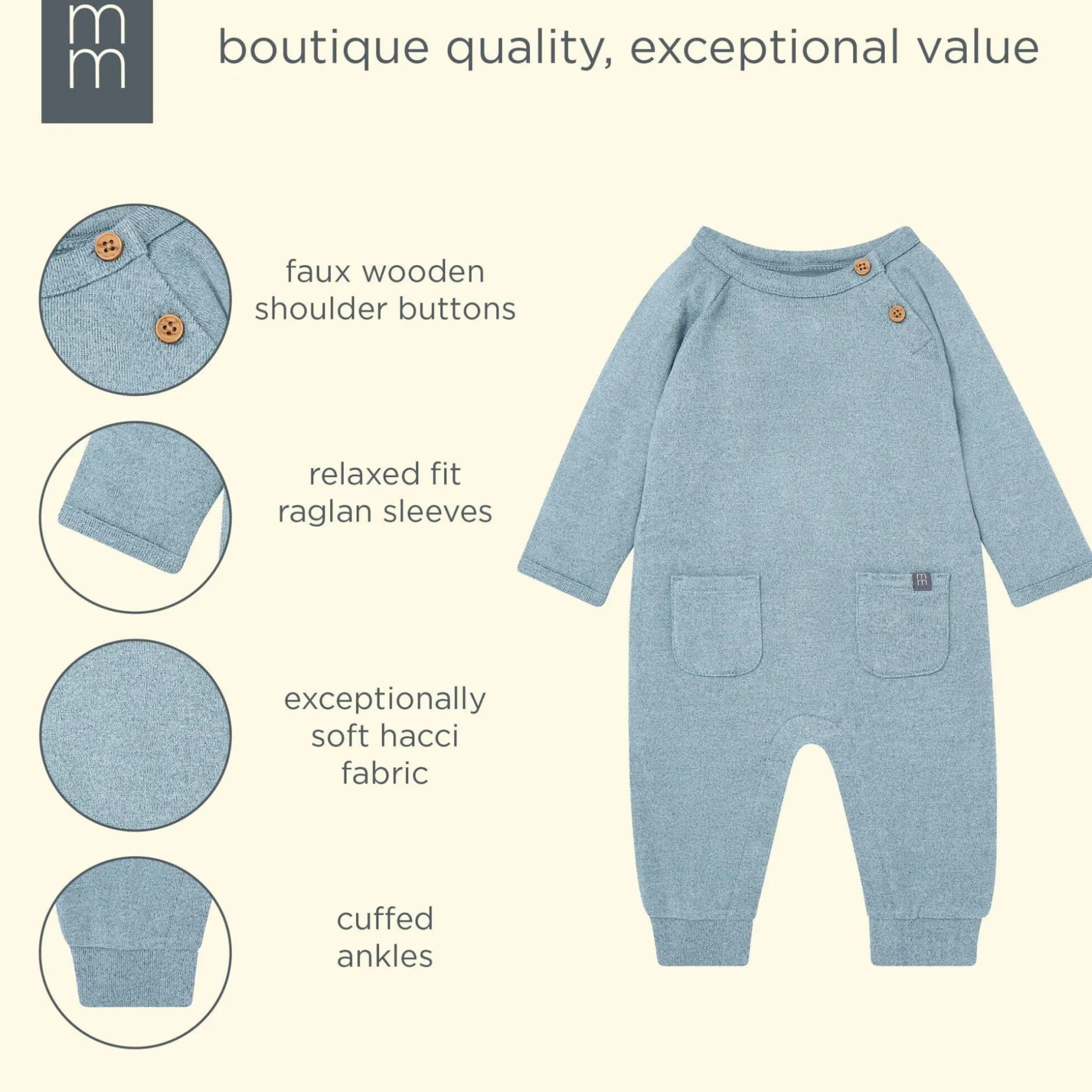 Baby Boys Teal Heather Hacci Long Sleeve Romper
