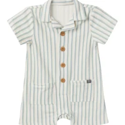 Baby Boys Teal Stripe Collared Short Sleeve Romper