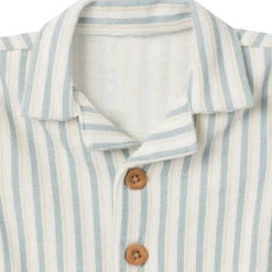 Baby Boys Teal Stripe Collared Short Sleeve Romper
