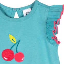 Baby Girls Aqua Cherries Pocket Bubble Romper