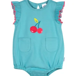 Baby Girls Aqua Cherries Pocket Bubble Romper