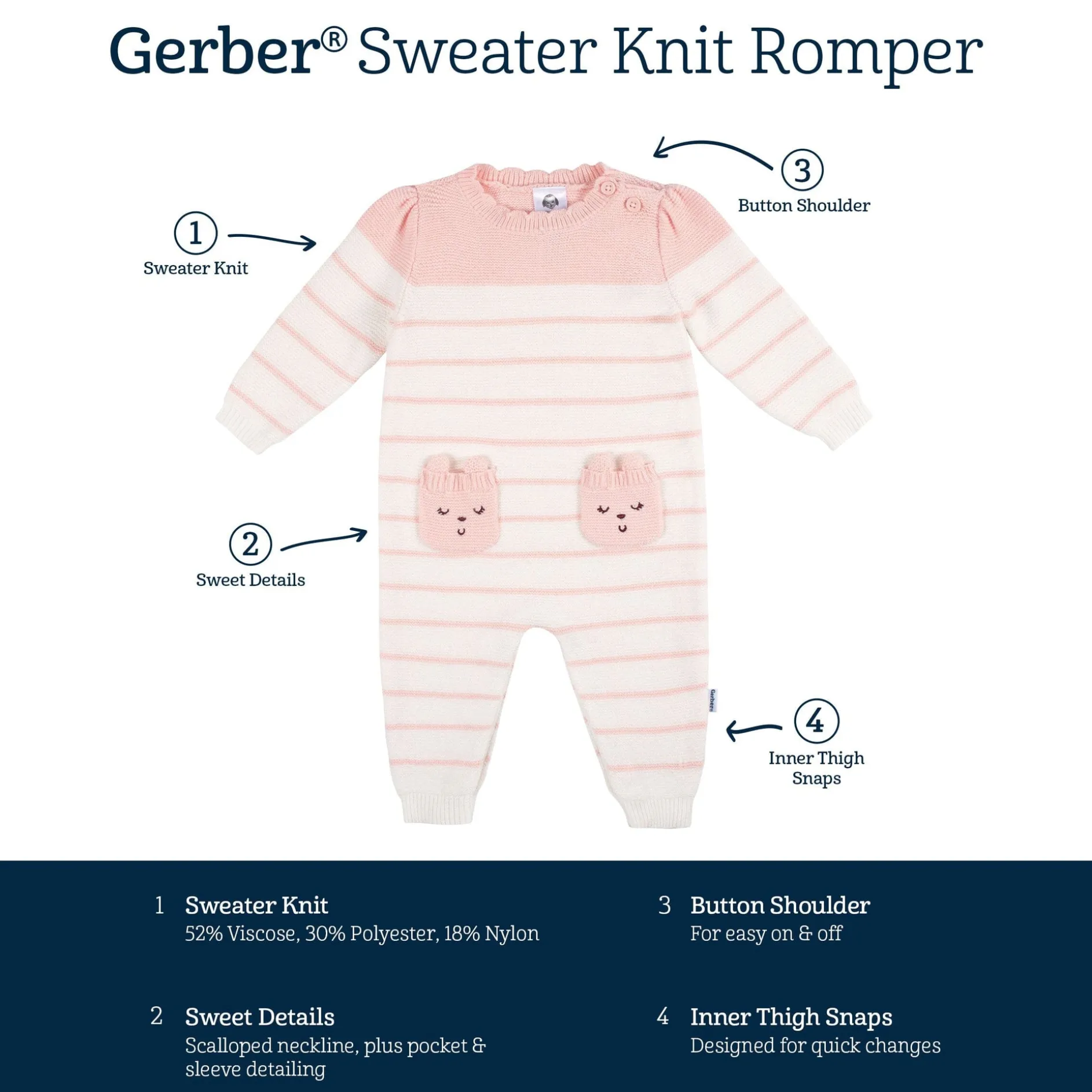 Baby Girls Bear Sweater Knit Romper