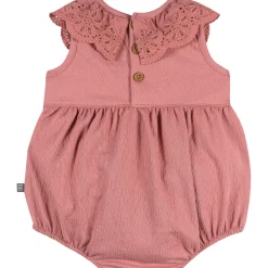 Baby Girls Dusty Rose Lace Ruffle Bubble Romper