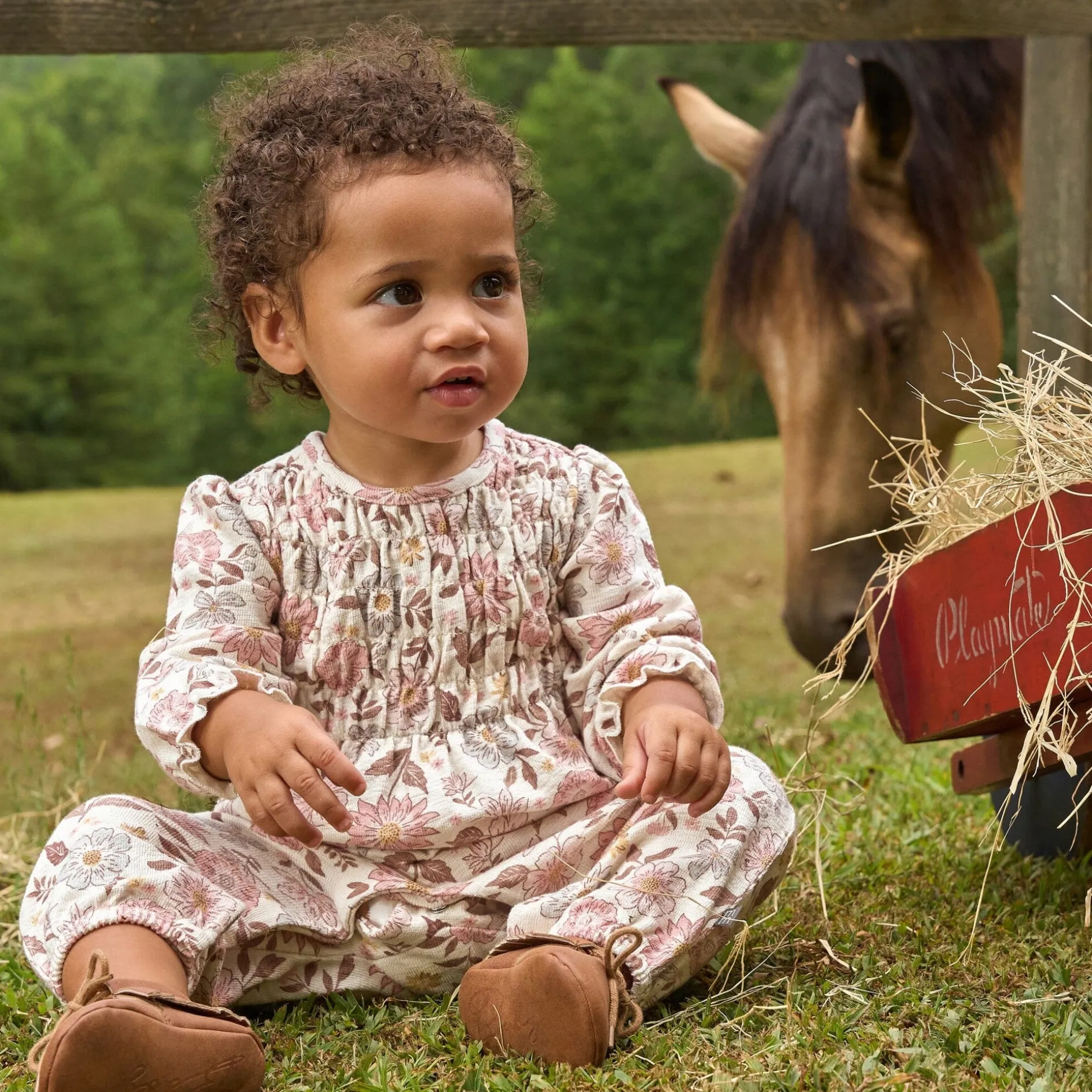 Baby Girls Flower Blossoms Smocked Long Leg Romper